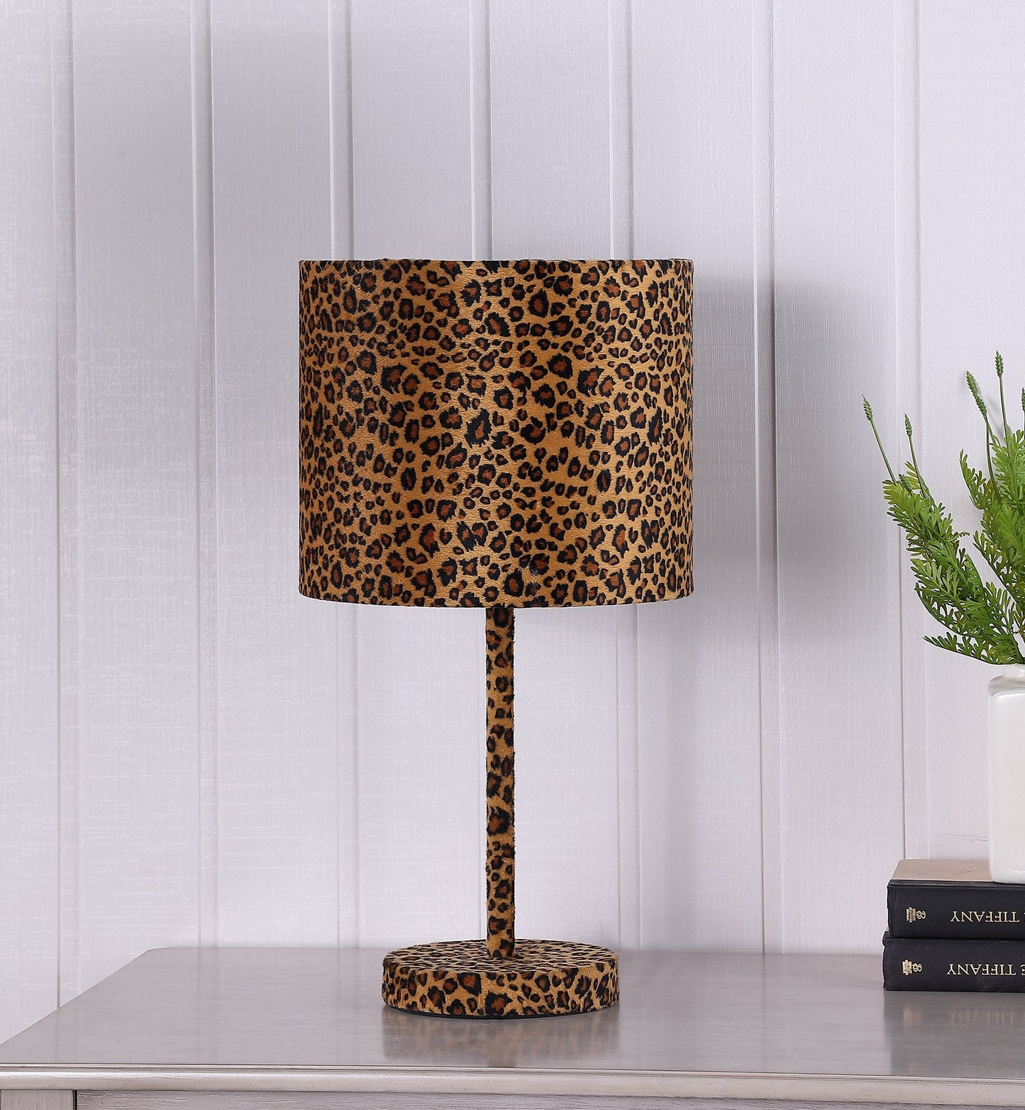 Ore International 19"H Faux Suede Leopard Print Metal Table Lamp