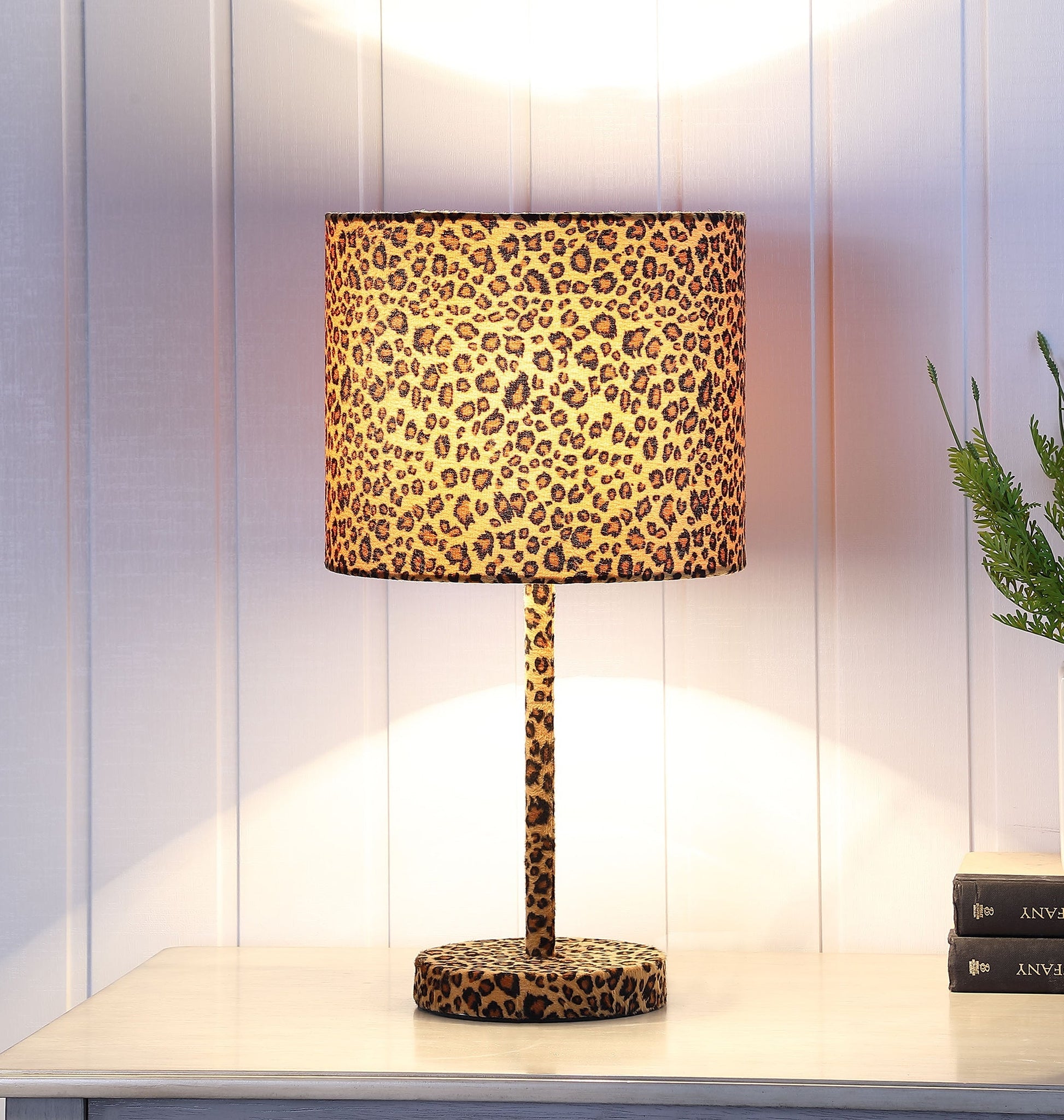 Ore International 19"H Faux Suede Leopard Print Metal Table Lamp