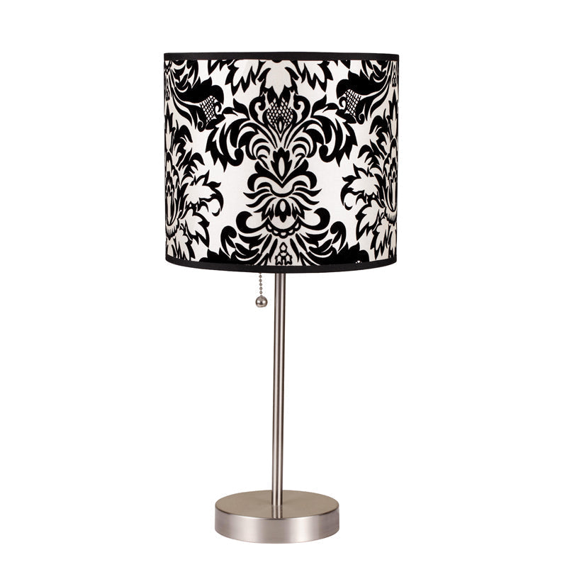 Ore International 19"H Table Lamp With Dark White And Black Floral Design