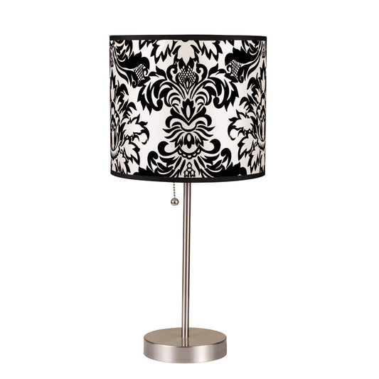 Ore International 19"H Table Lamp With Dark White And Black Floral Design