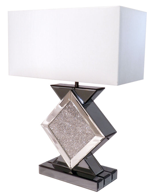 Ore International 20"H Cosmos Black Crystal Ice Mirror Diamond Shape Bedside Table Lamp