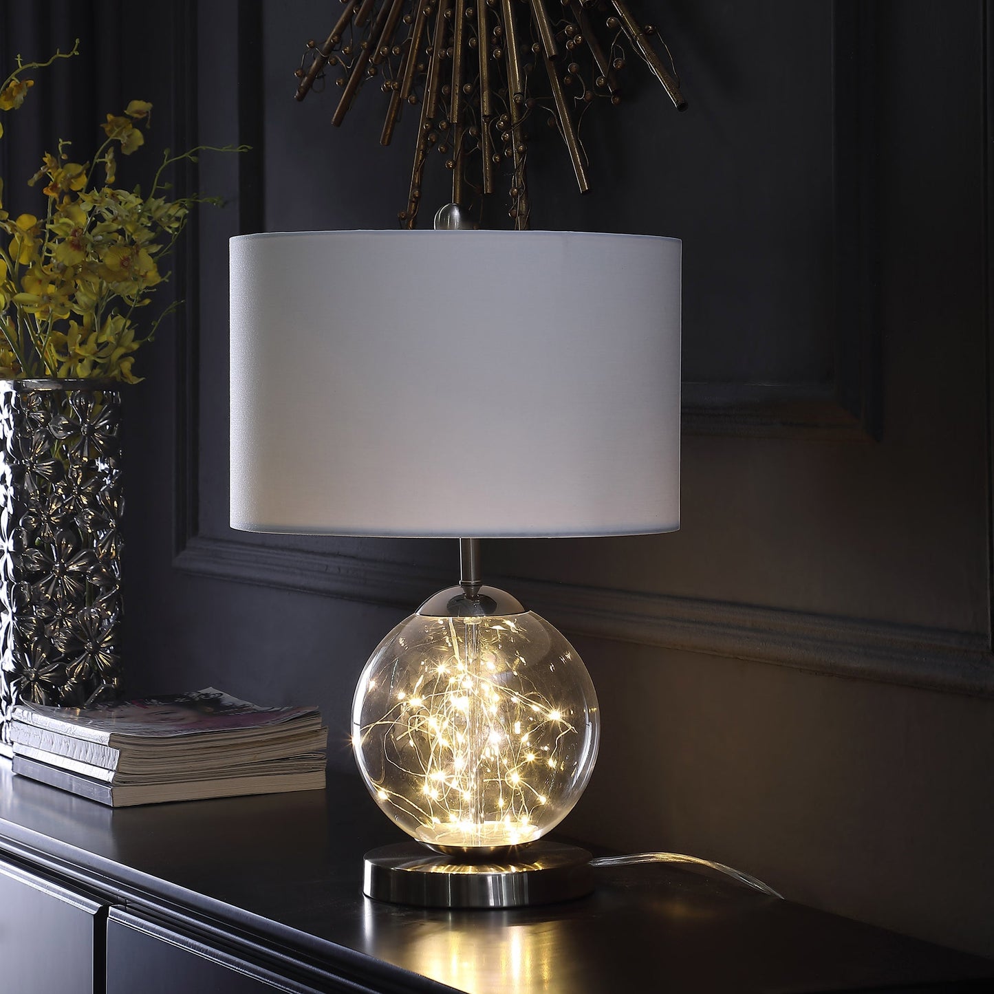Ore International 21"H Athena Glass LED Plasma Mid-Century Metal Table Lamp