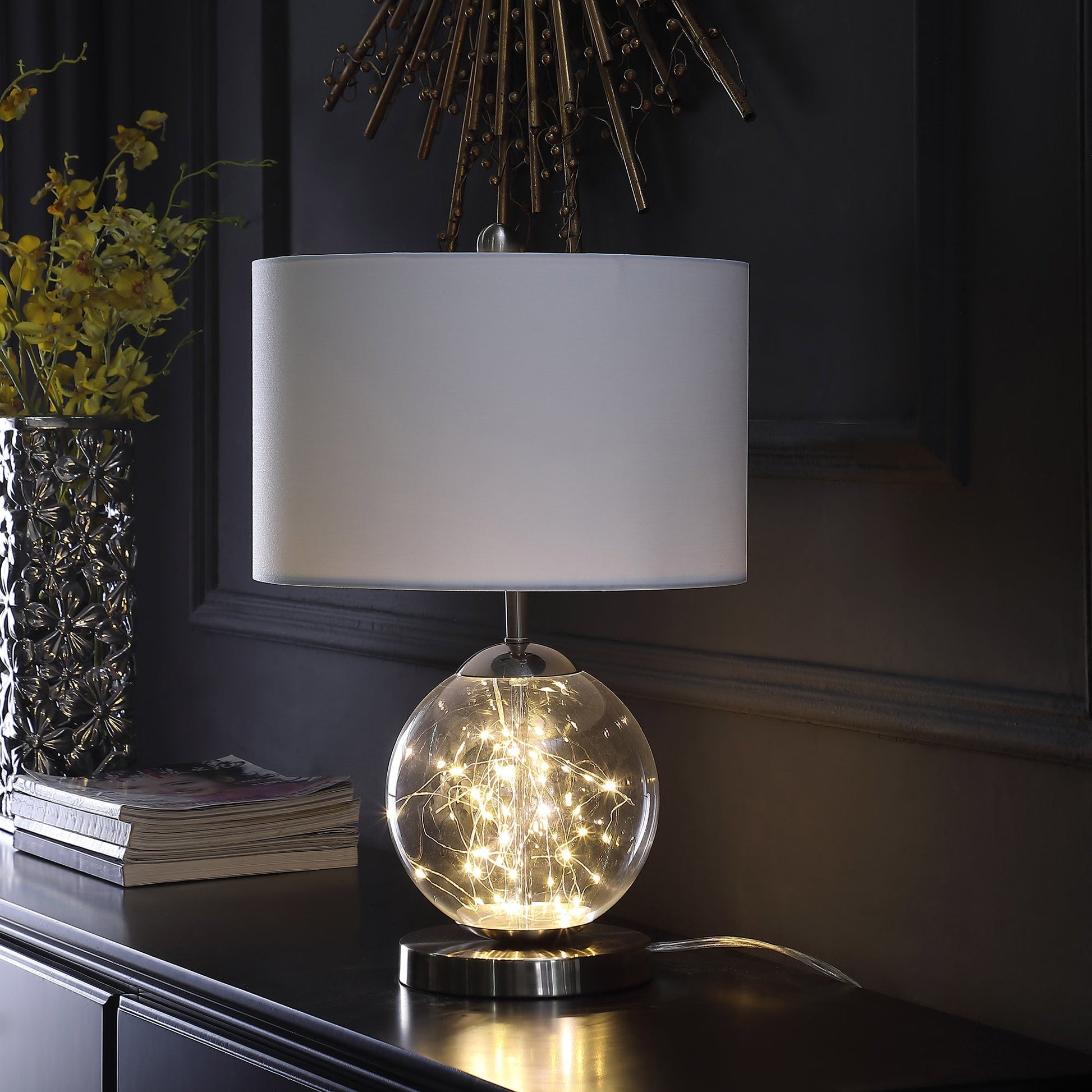 Ore International 21"H Athena Glass LED Plasma Mid-Century Metal Table Lamp