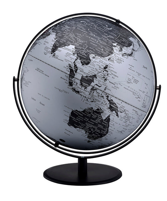 Ore International 21"H Black & Silver Globe With 3D Mountain Features On Black Metal Frame