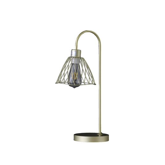 Ore International 21"H Industrial Farm Pendant Cage Satin Matte Gold Metal Table Lamp