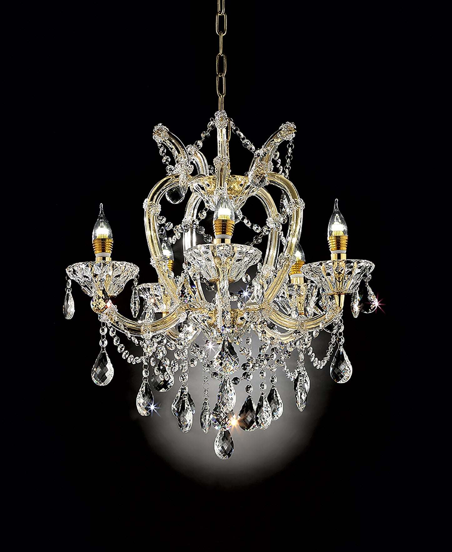 Ore International 22"H Bella Petite Gold Crystal 5-Light LED Hardwired Chandelier
