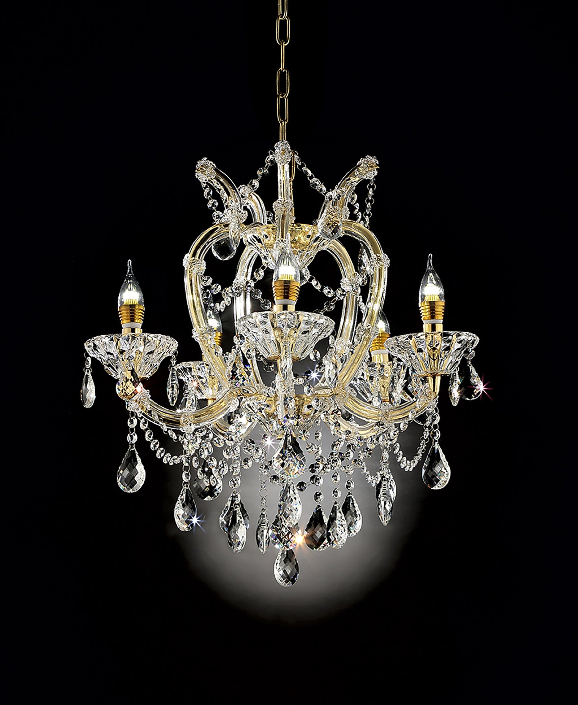 Ore International 22"H Bella Petite Gold Crystal 5-Light LED Hardwired Chandelier