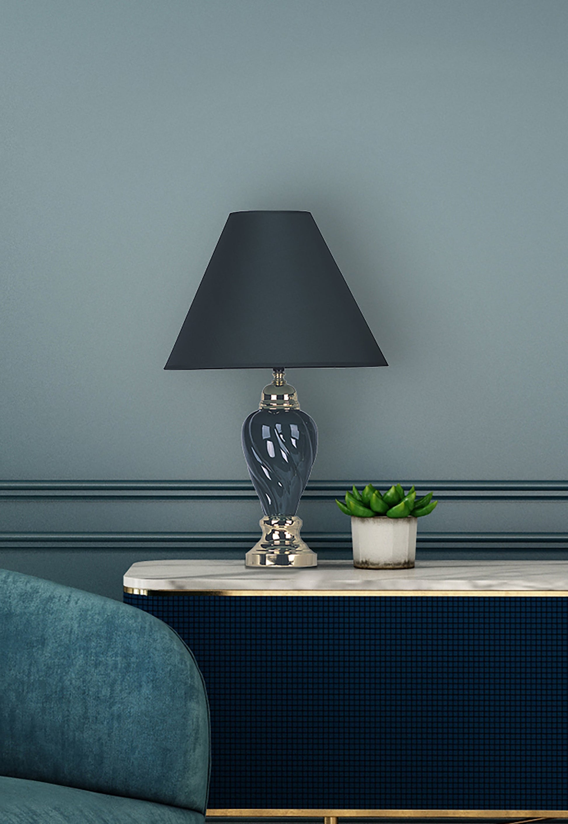 Ore International 22"H Ceramic Swirl Table Lamp In Black