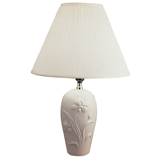 Ore International 26"H Ceramic Table Lamp In Ivory With Floral Embossed Decor
