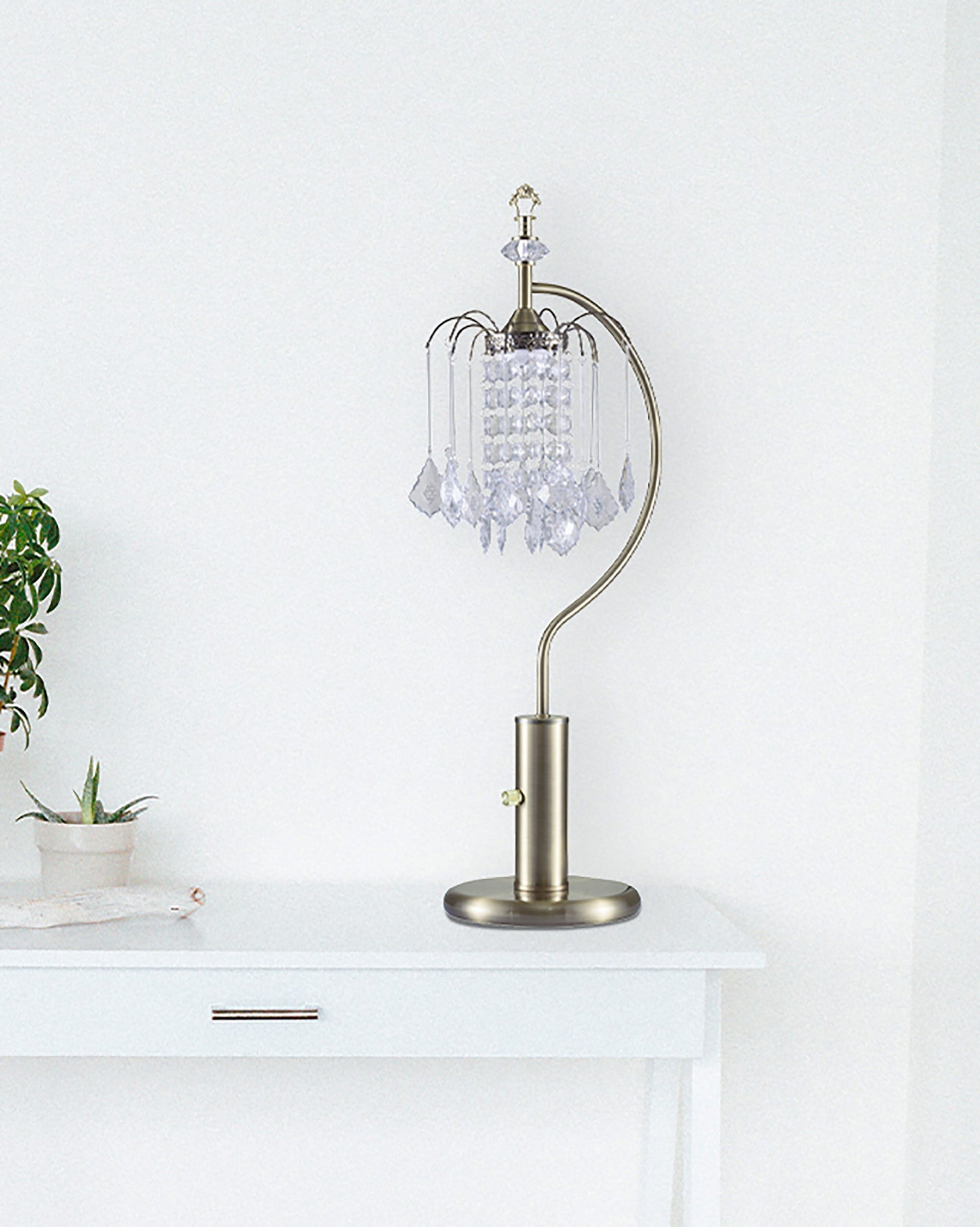 Ore International 27"H Antique Crystal-Inspired Art Deco Ant Brass Table Lamp