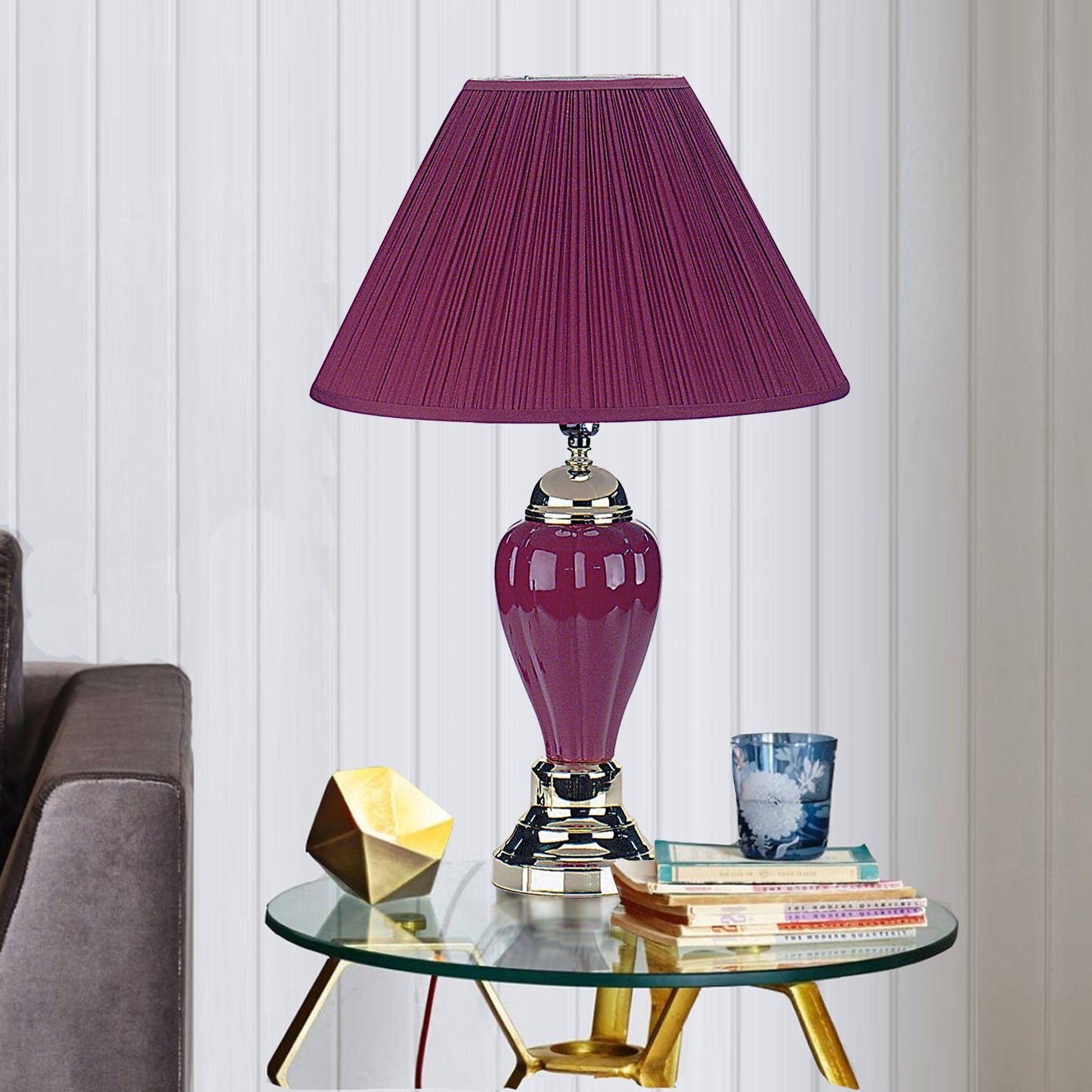 Ore International 27"H Ceramic Table Lamp In Burgundy