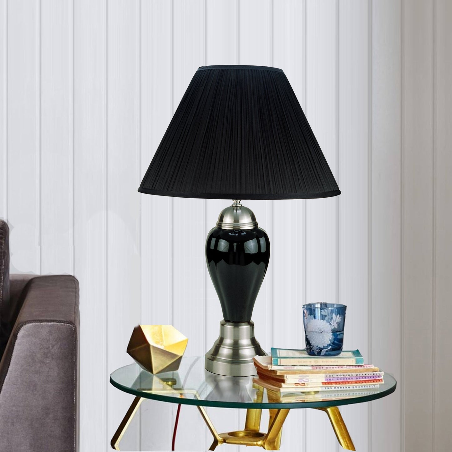 Ore International 27"H Ceramic Table Lamp In Silver & Black