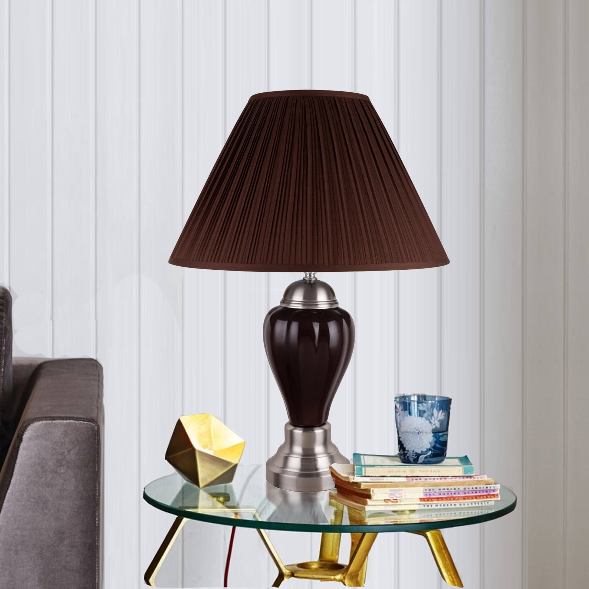 Ore International 27"H Ceramic Table Lamp In Silver & Espresso
