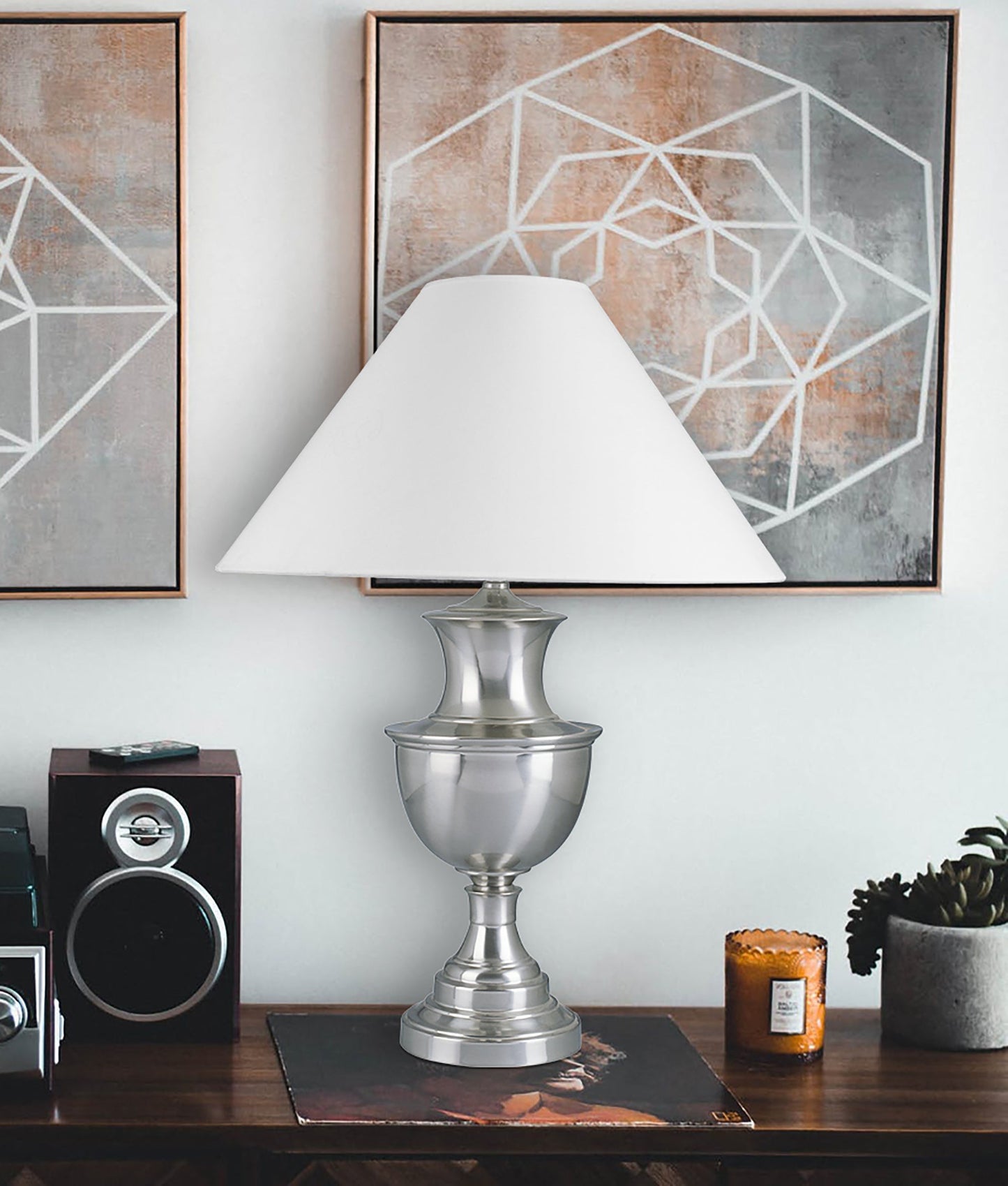 Ore International 28"H Metal Table Lamp In Satin Nickel