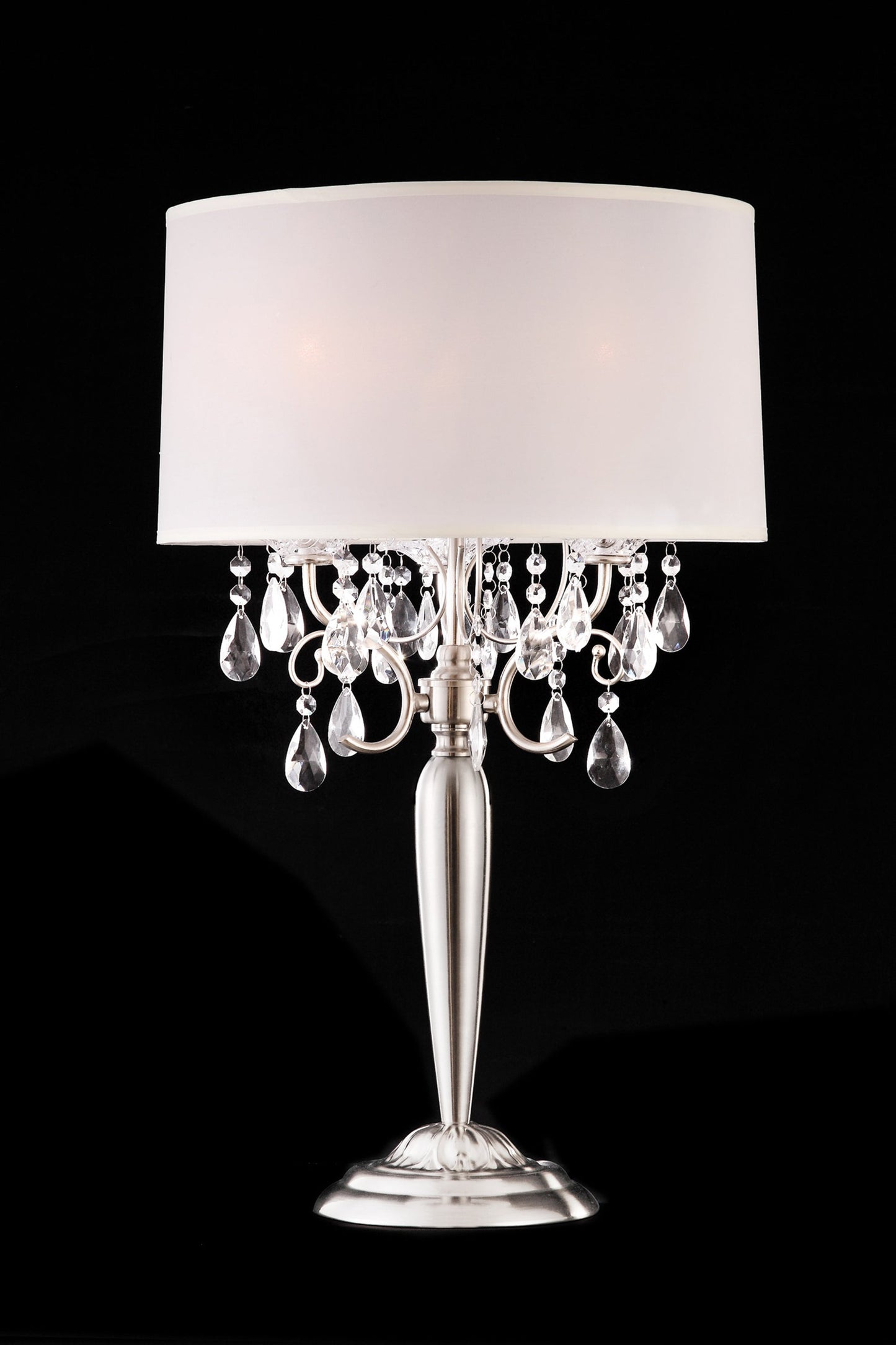 Ore International 29" Brush Silver 3-lights Candelabra Crystal Table Lamp