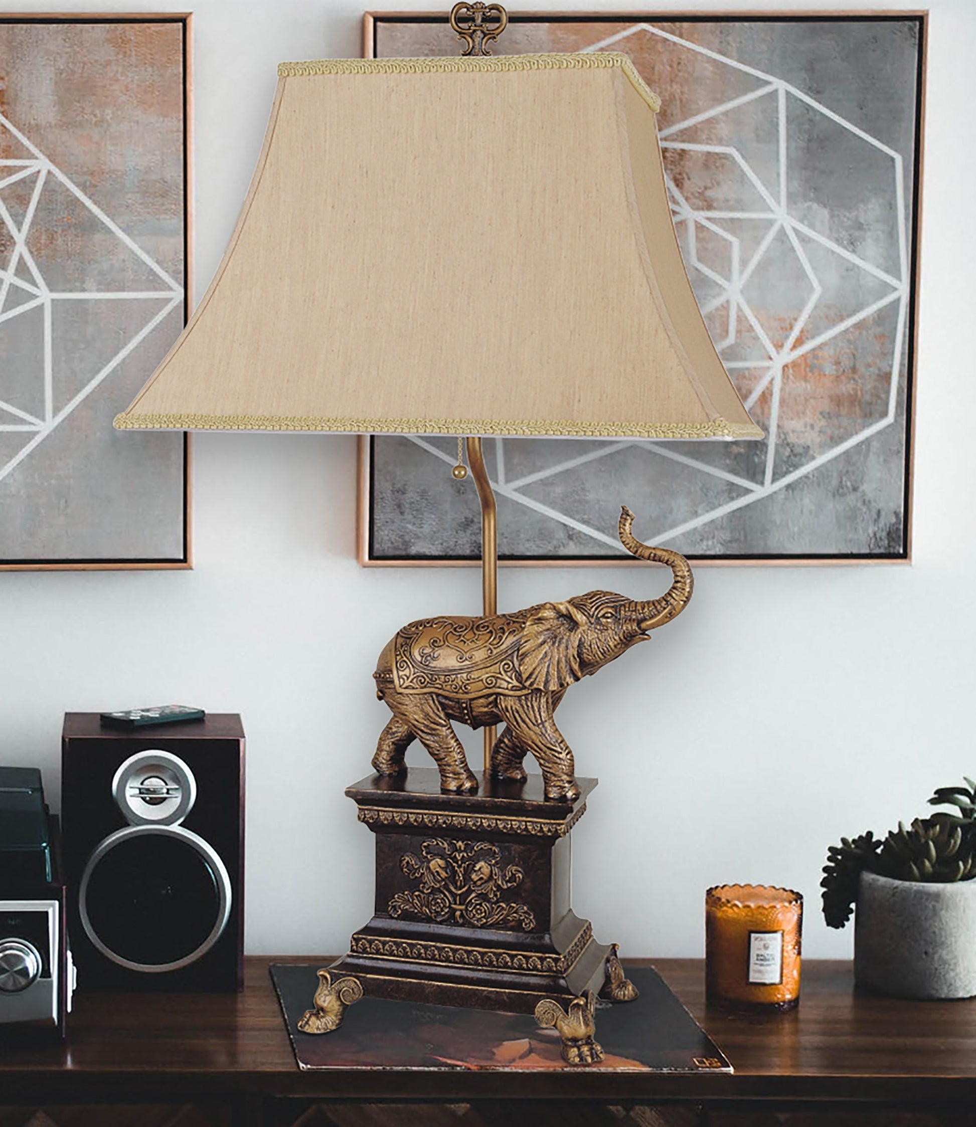 Ore International 29"H Elephant Table Lamp In Antique Gold