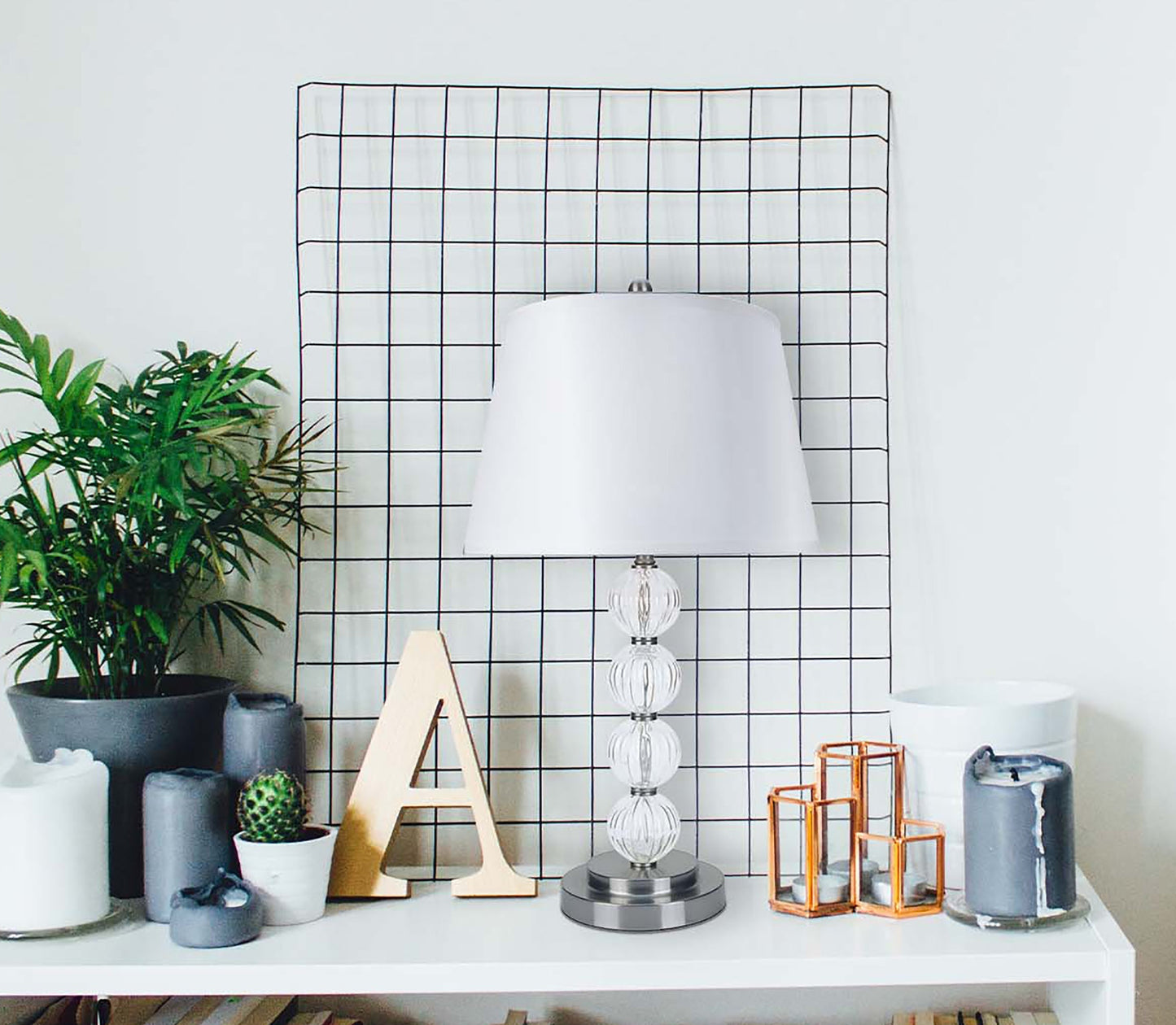 Ore International 29"H Glass Table Lamp In Satin Nickel
