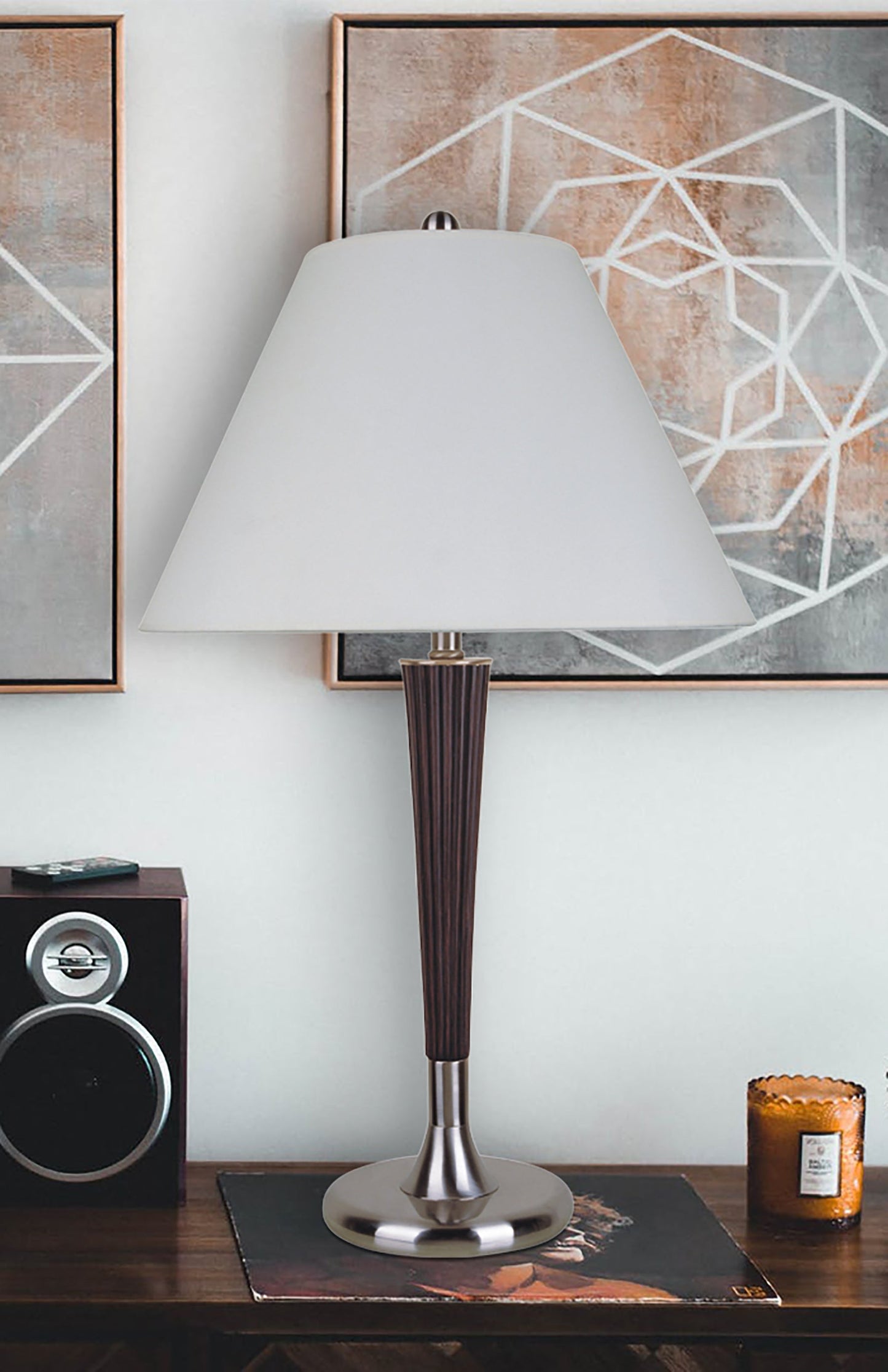 Ore International 29"H Table Lamp In Walnut & Brushed Silver