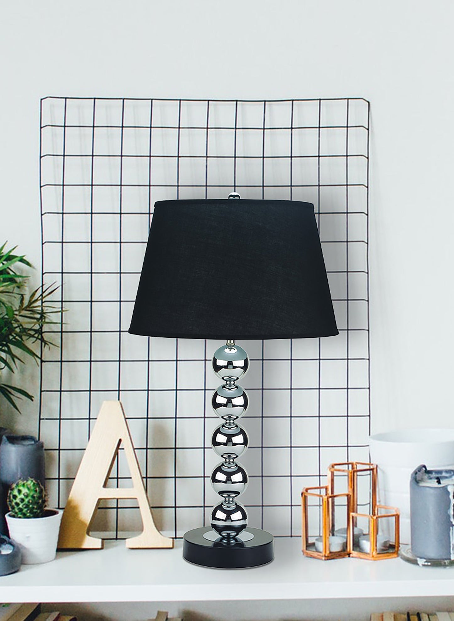 Ore International 30"H Metal Table Lamp In Black With A Shiny Chrome Base