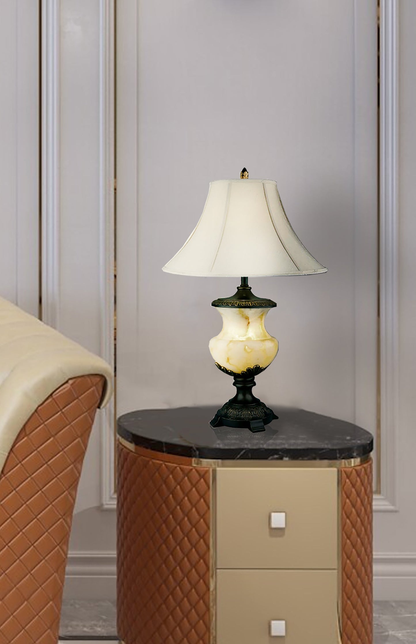 Ore International 32"H Alabaster Table Lamp With Night Light