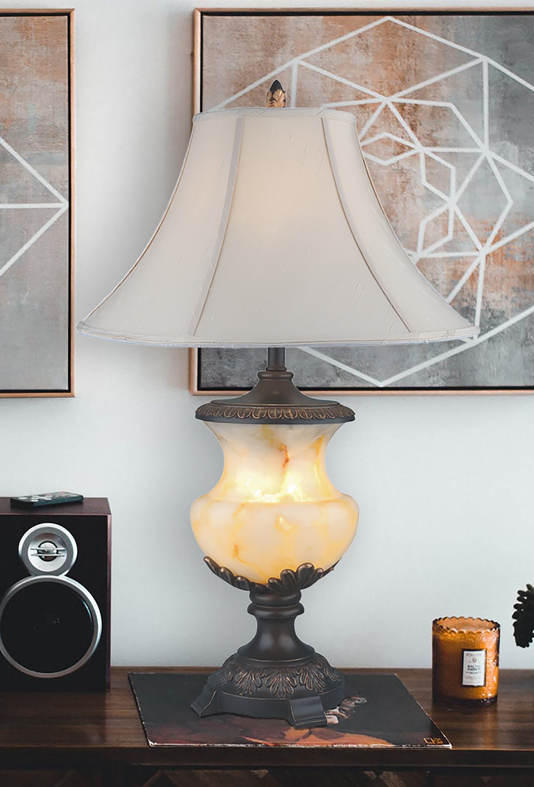 Ore International 32"H Alabaster Table Lamp With Night Light