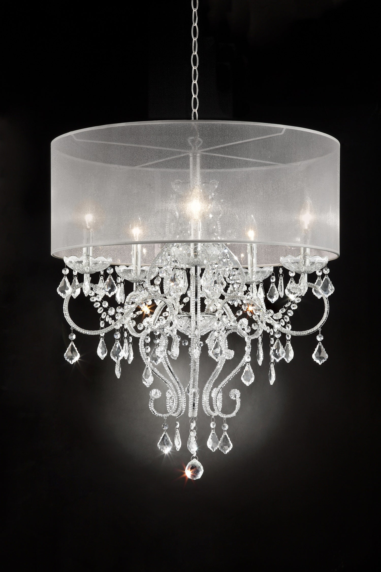Ore International 32"H Evangelia 5-Light Single Shade Crystal Hardwired Chandelier