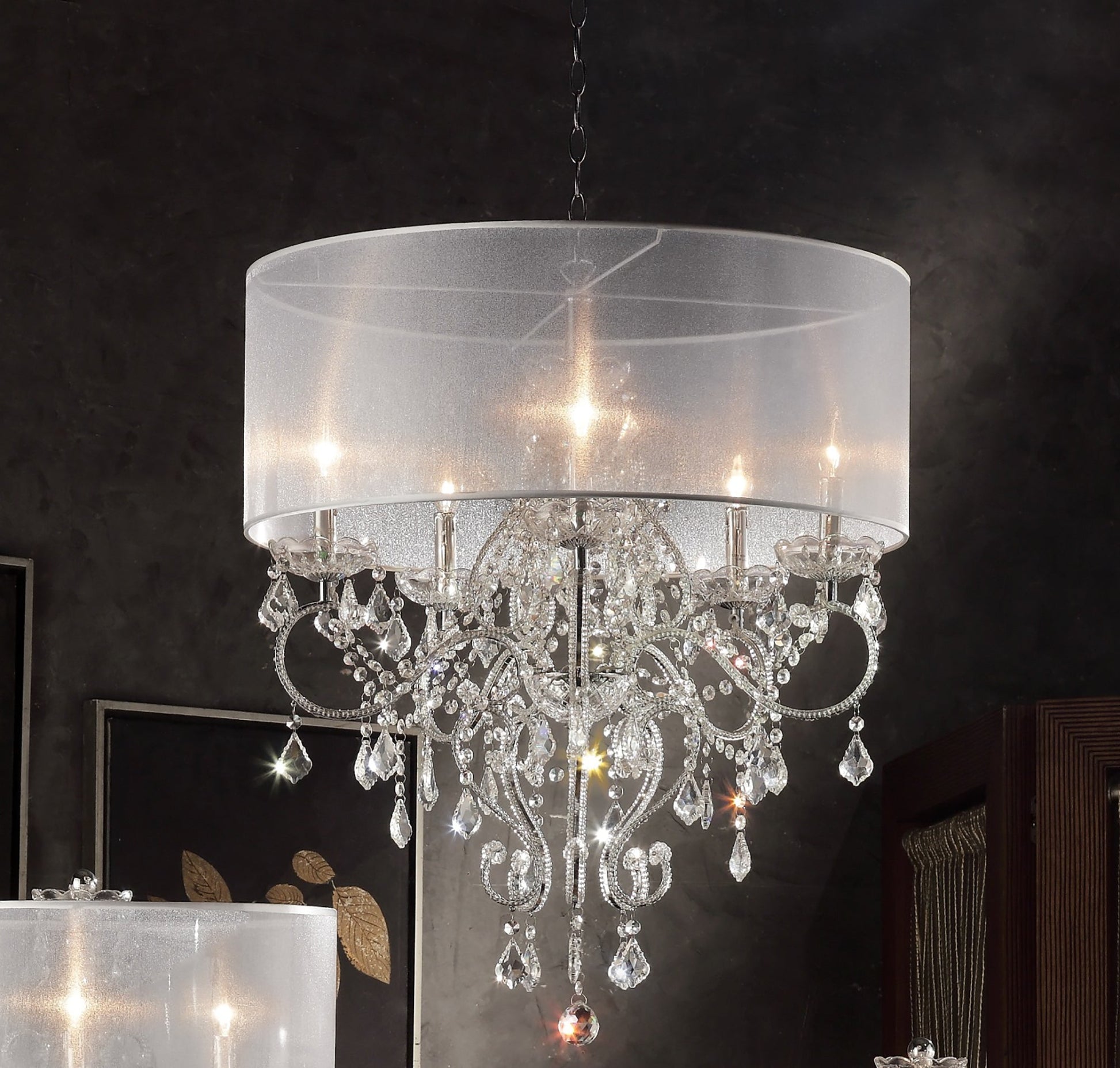 Ore International 32"H Evangelia 5-Light Single Shade Crystal Hardwired Chandelier