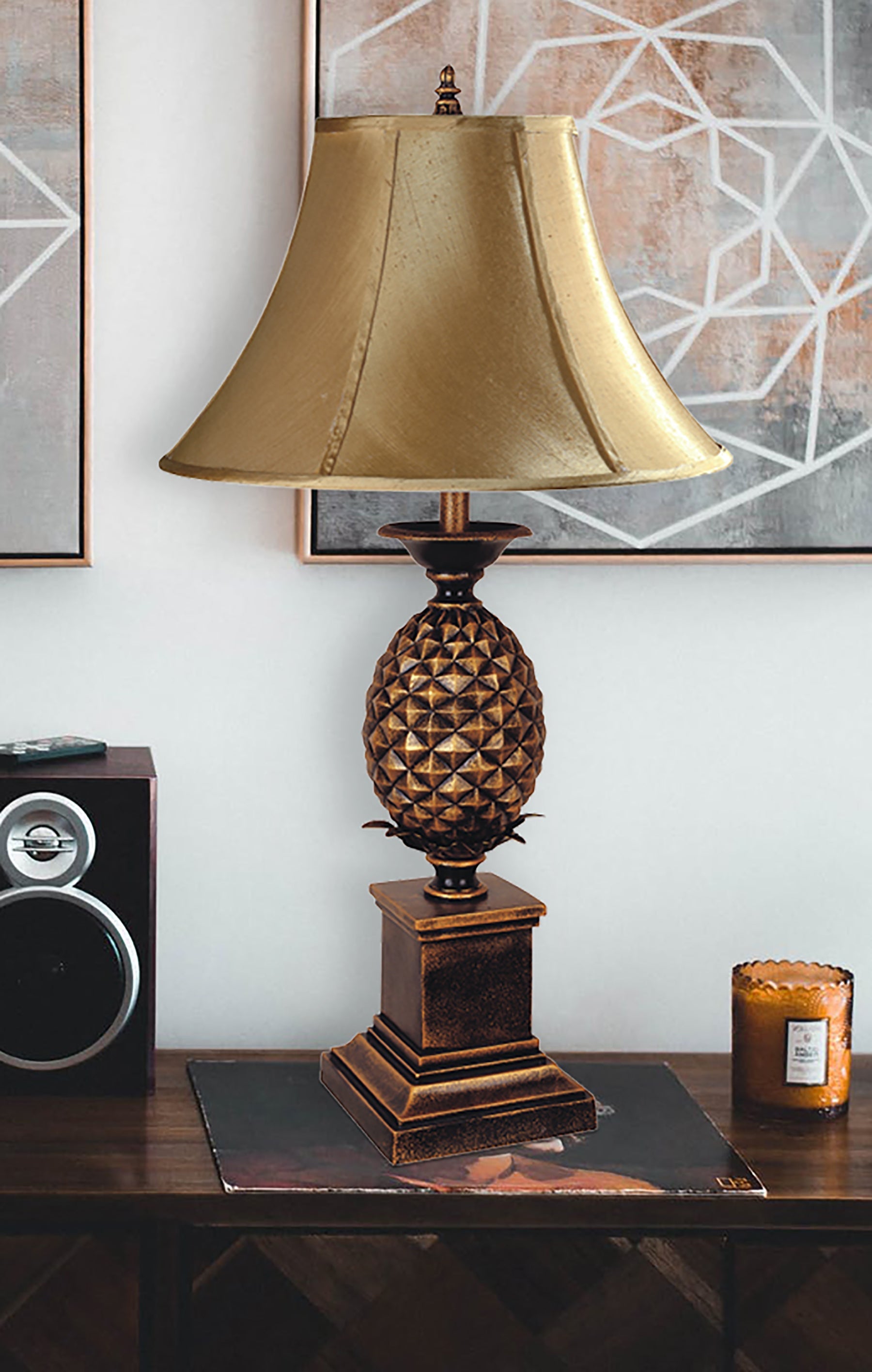 Ore International 32"H Pineapple Table Lamp In Antique Gold