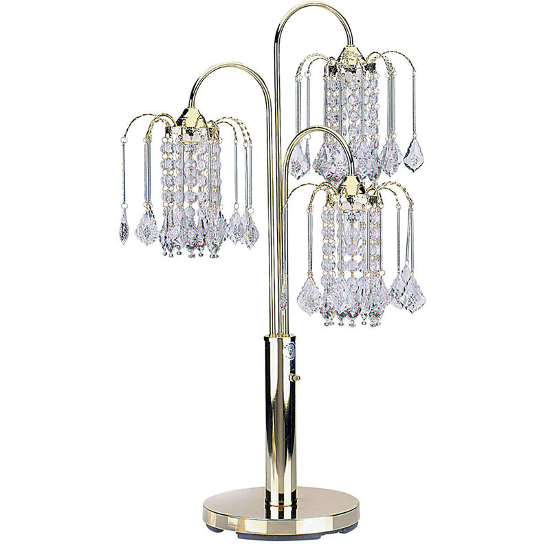Ore International 34"H Polished Brass Finish Table Lamp With Crystal-Inspired Shades