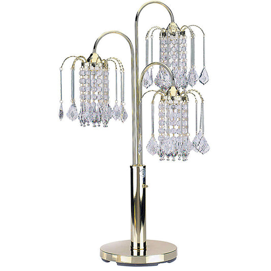 Ore International 34"H Polished Brass Finish Table Lamp With Crystal-Inspired Shades