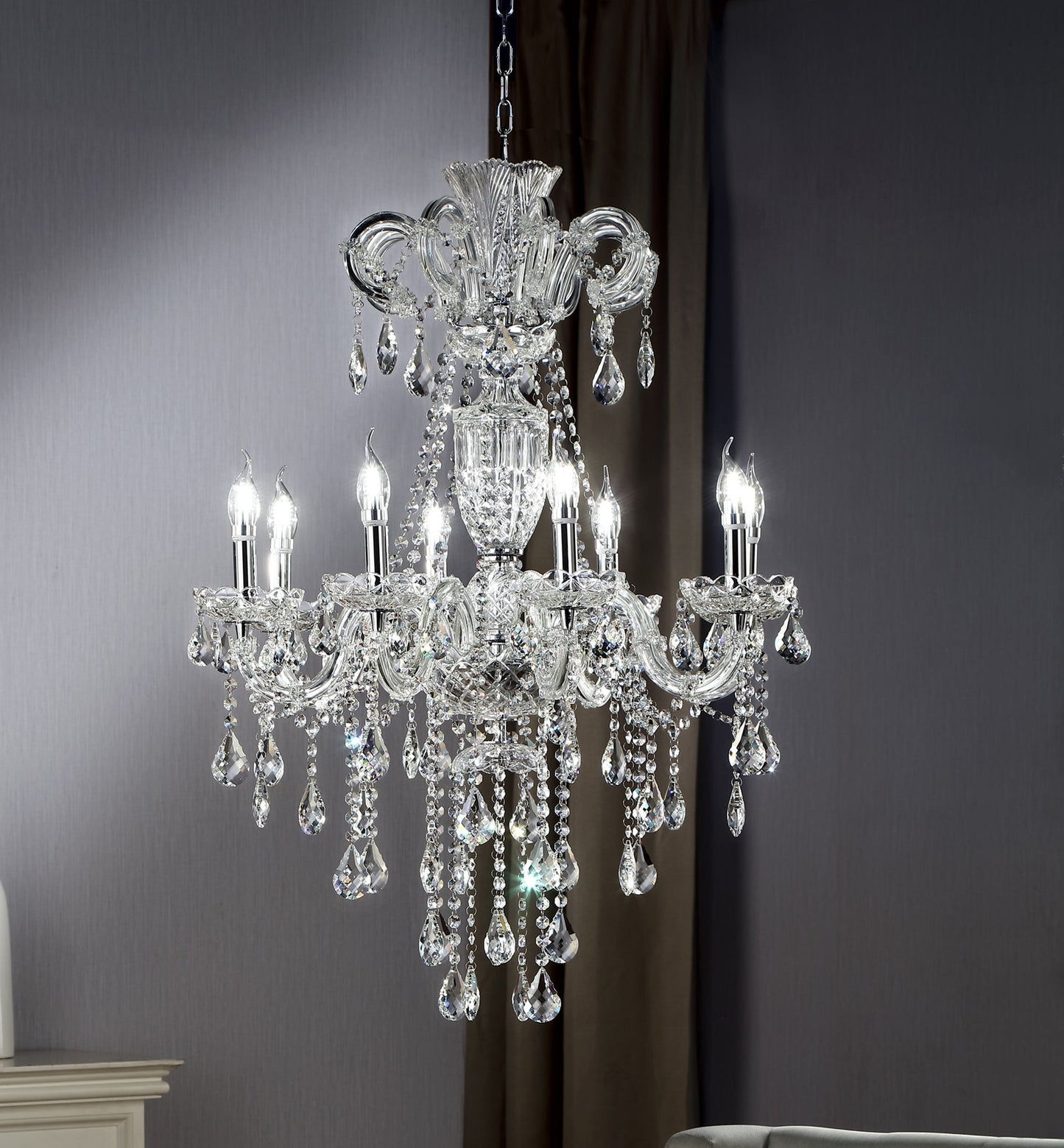 Ore International 37"H Eilish Silver Crystal 8-Light LED Hardwired Chandelier