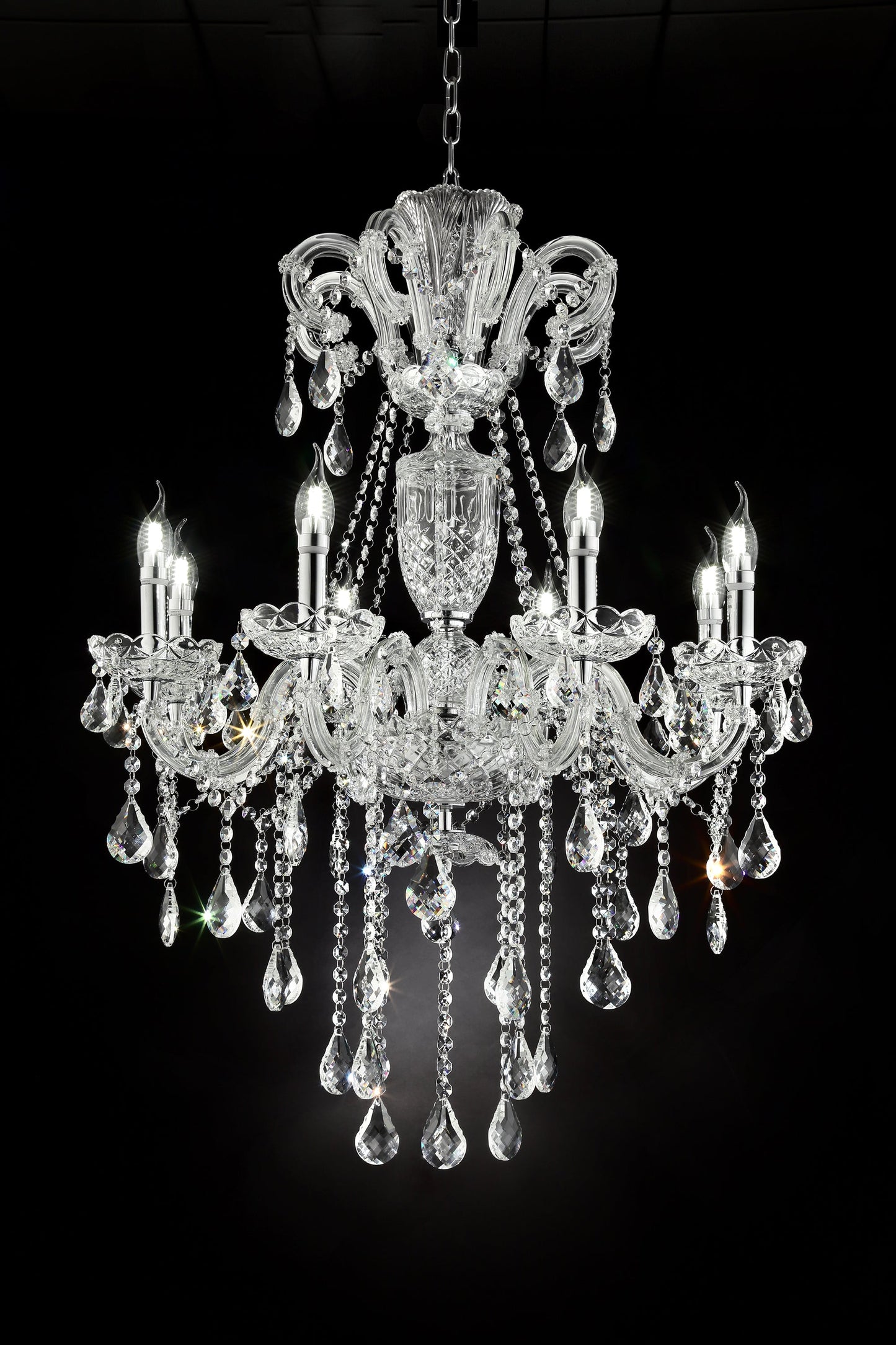 Ore International 37"H Eilish Silver Crystal 8-Light LED Hardwired Chandelier