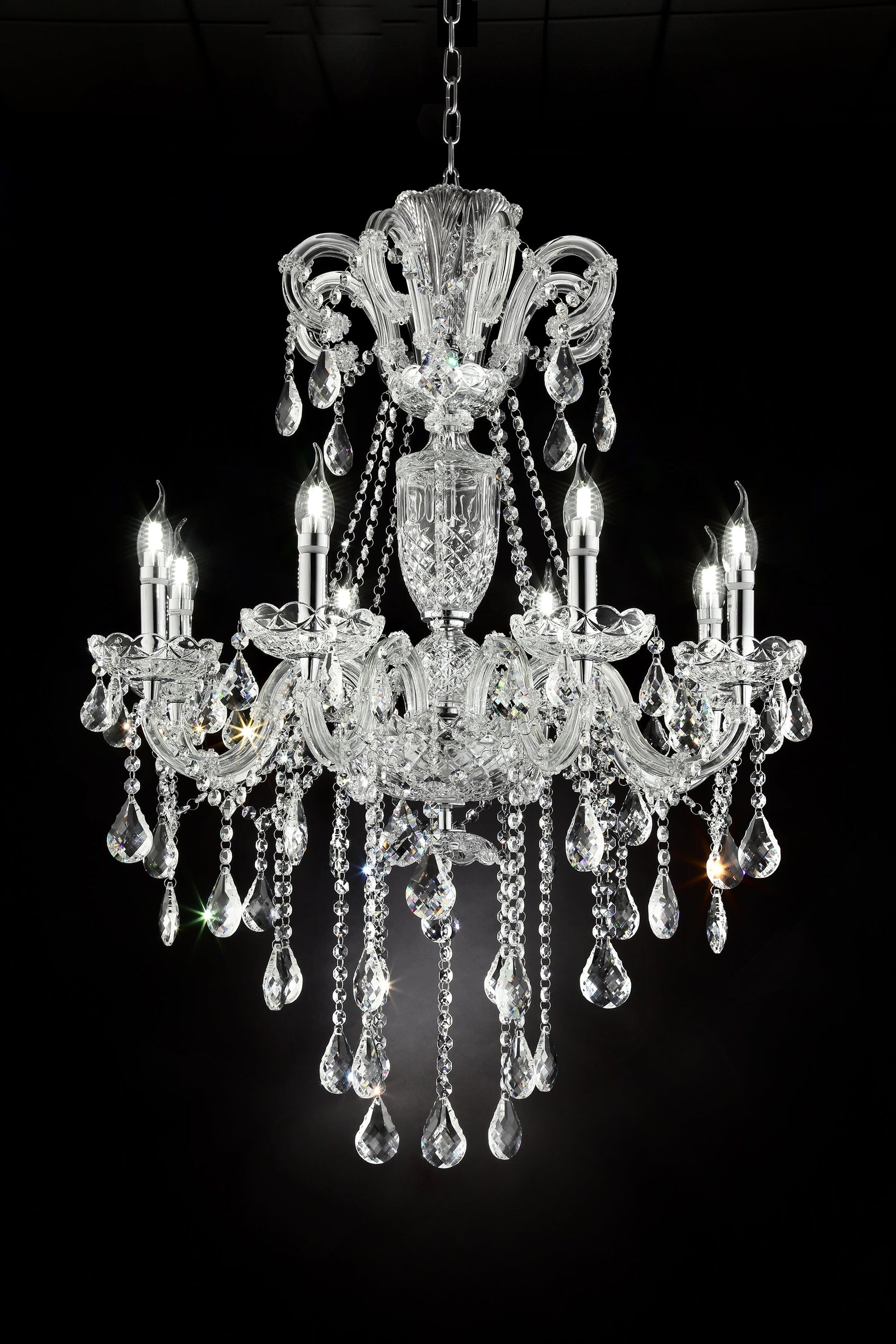 Ore International 37"H Eilish Silver Crystal 8-Light LED Hardwired Chandelier