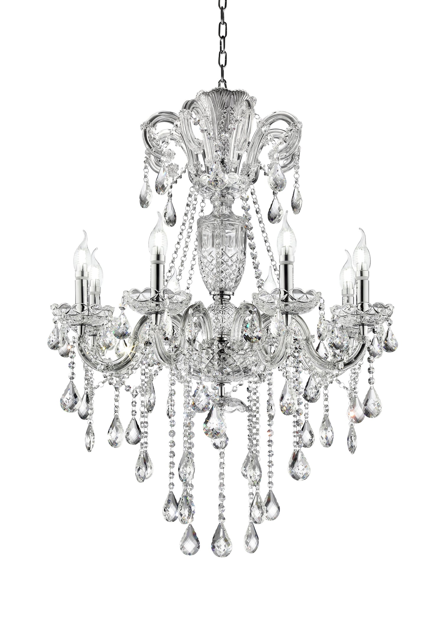 Ore International 37"H Eilish Silver Crystal 8-Light LED Hardwired Chandelier