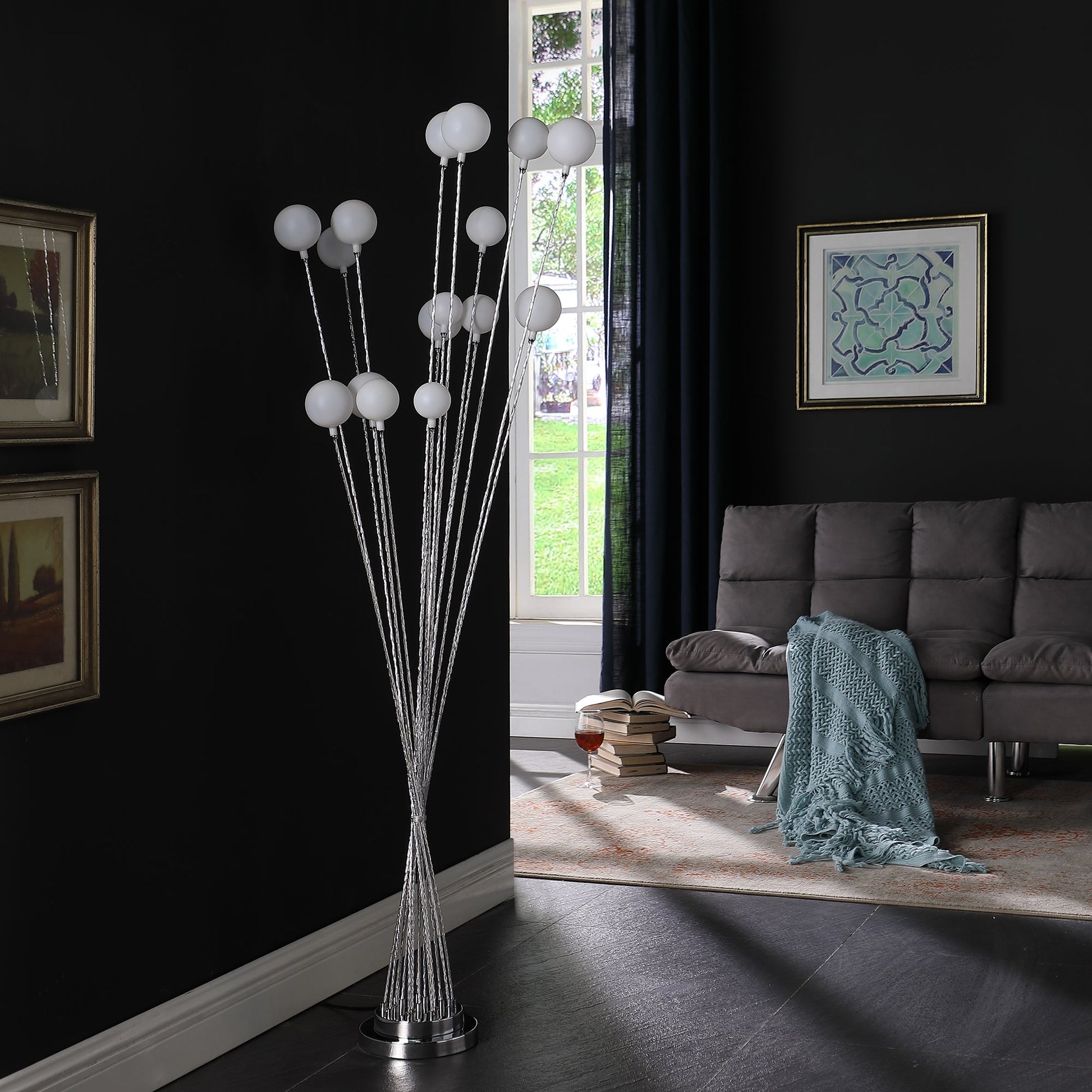 Ore International 46"H 11-Light Acrylic Globe Aluminum LED Chrysanthe Silver Chrome Metal Floor Lamp