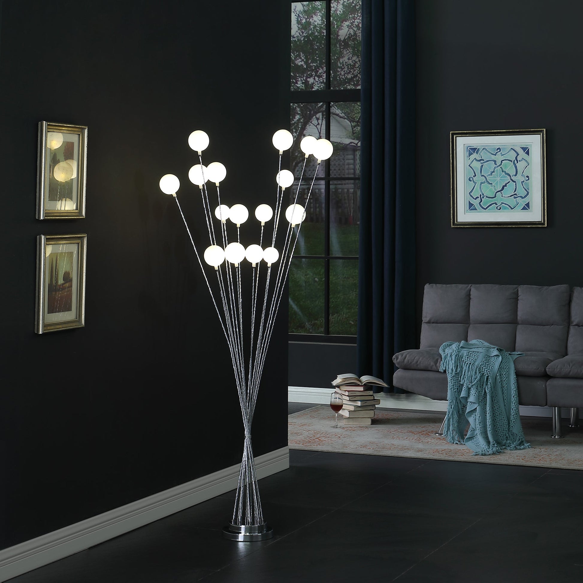 Ore International 46"H 11-Light Acrylic Globe Aluminum LED Chrysanthe Silver Chrome Metal Floor Lamp