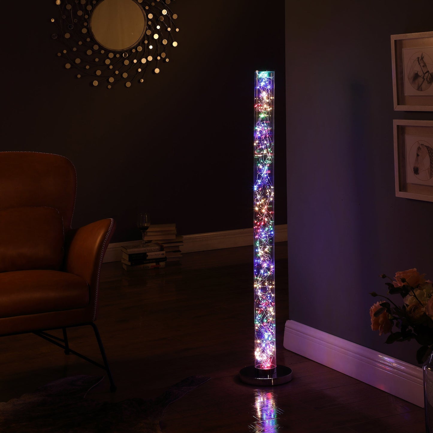 Ore International 49"H Exposed Multi-Colored Rope LED Namiri Column Floor Lamp With Wireless Remote Control