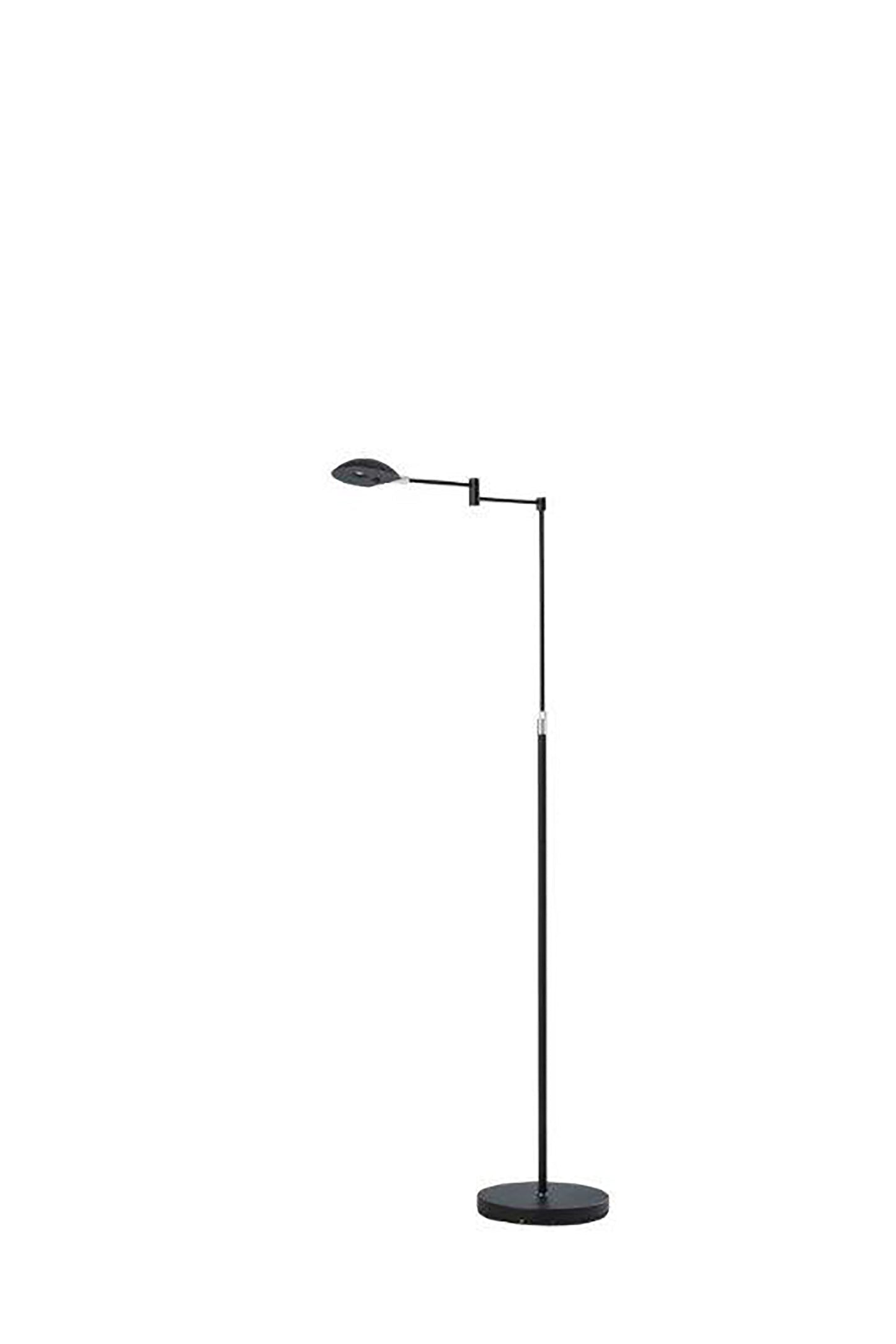 Ore International 50"H Adjustable Luna LED Swing Arm Satin Black Studio Reading Floor Lamp