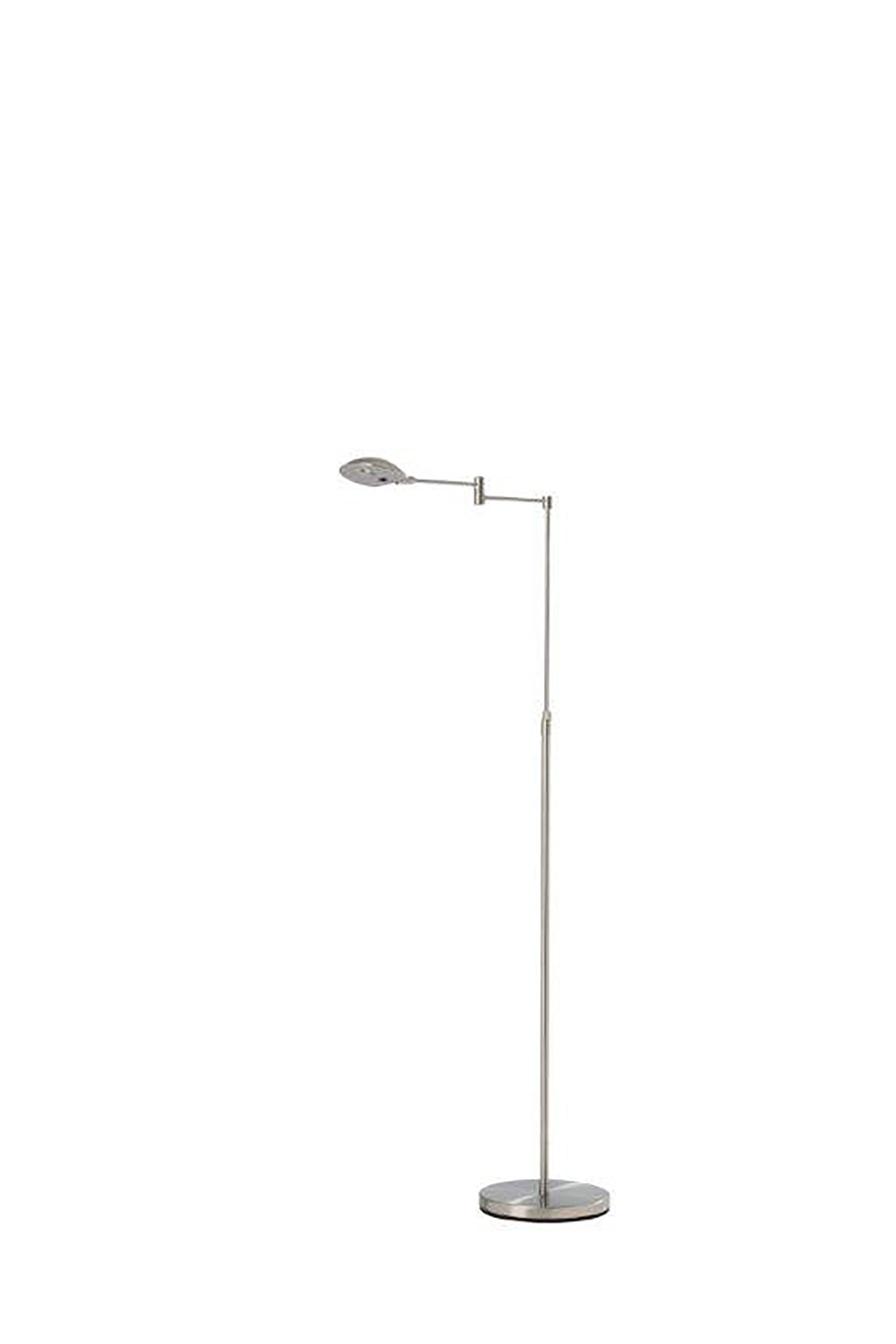 Ore International 50"H Adjustable Luna LED Swing Arm Satin Steel Studio Reading Floor Lamp