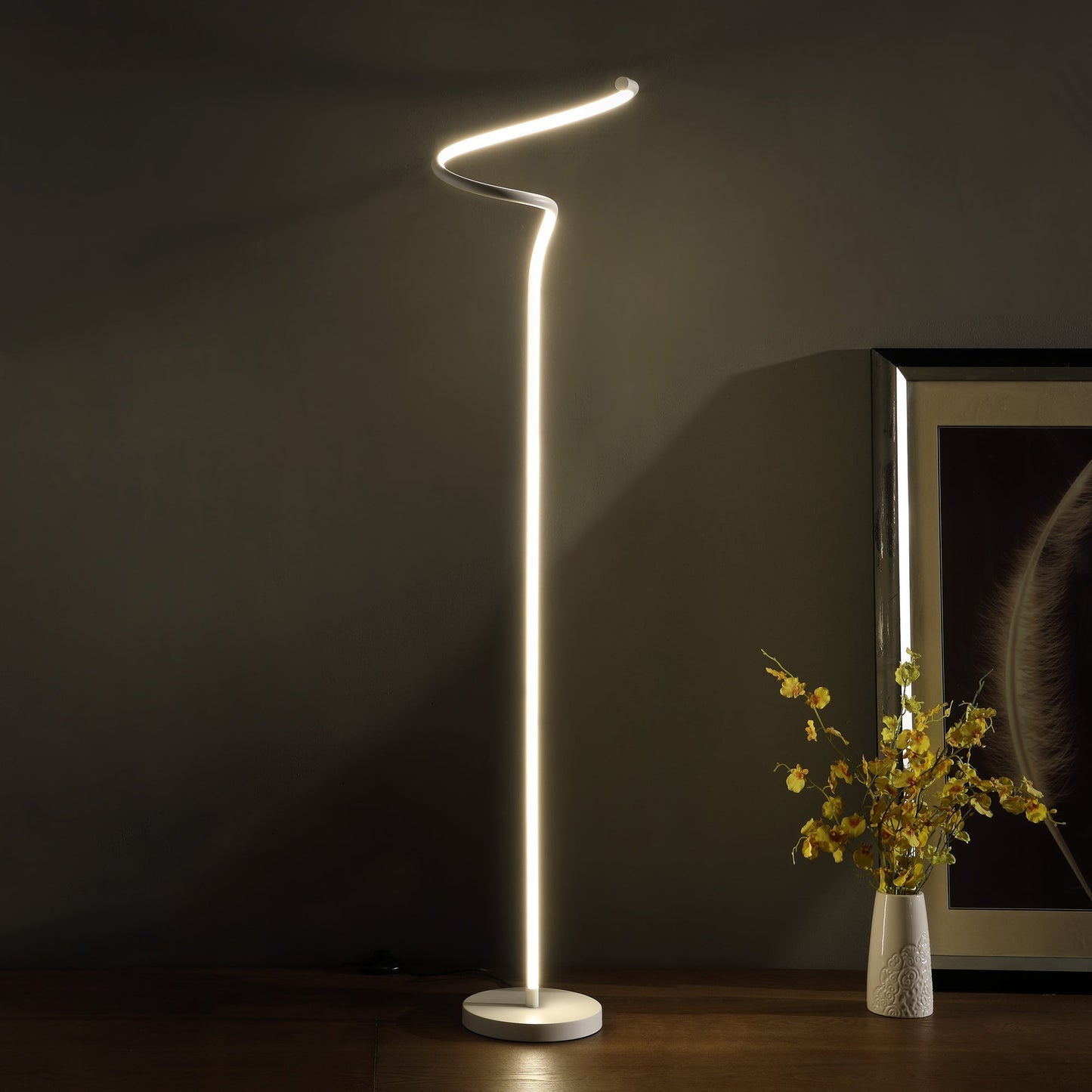 Ore International 51"H LED Matte White Curvilinear S-Curve Spiral Tube Angled Floor Lamp