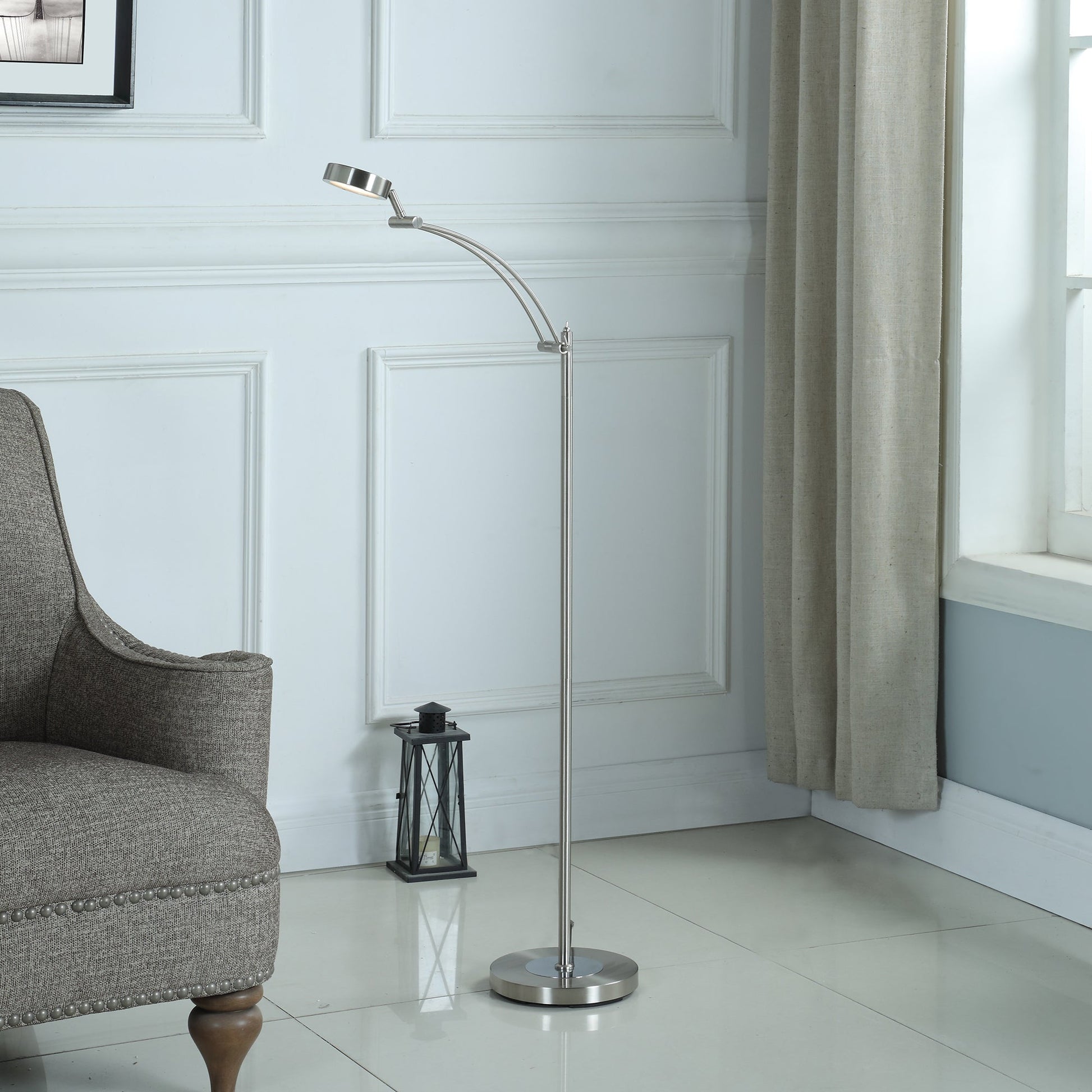 Ore International 54"H Tinsley Silver Integrated LED Task Floor Lamp