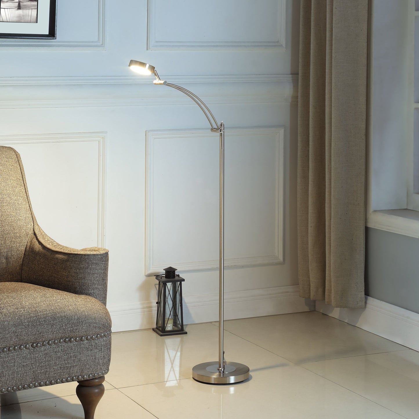 Ore International 54"H Tinsley Silver Integrated LED Task Floor Lamp