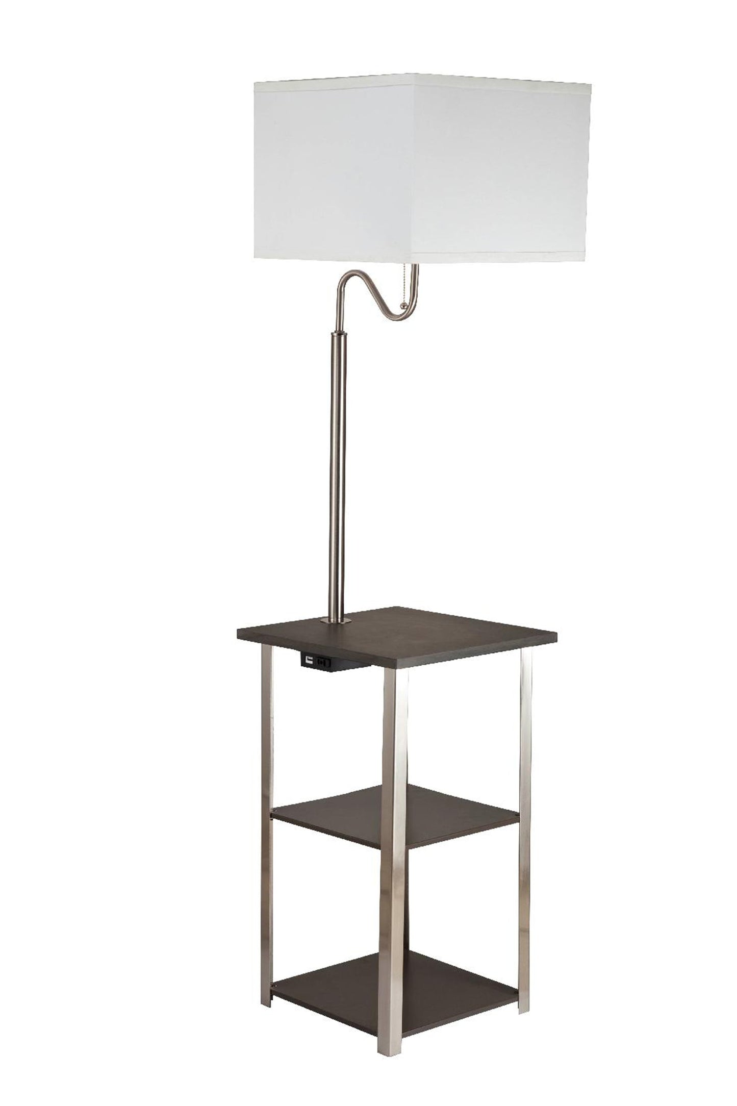 Ore International 58"H Dru Square Side Table With Brush Silver Floor Lamp & Charging And USB Station