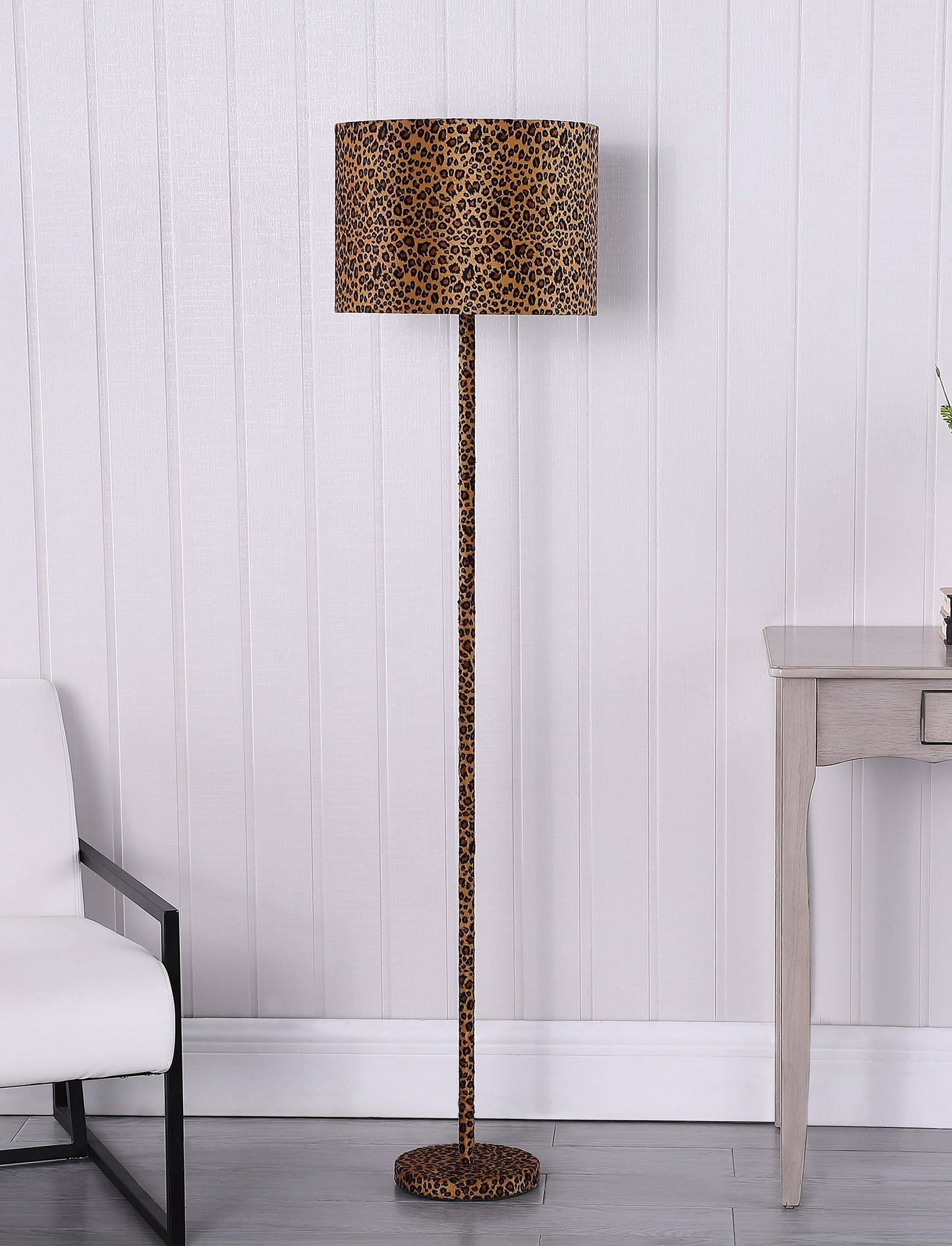 Ore International 59"H Faux Suede Leopard Print Floor Lamp