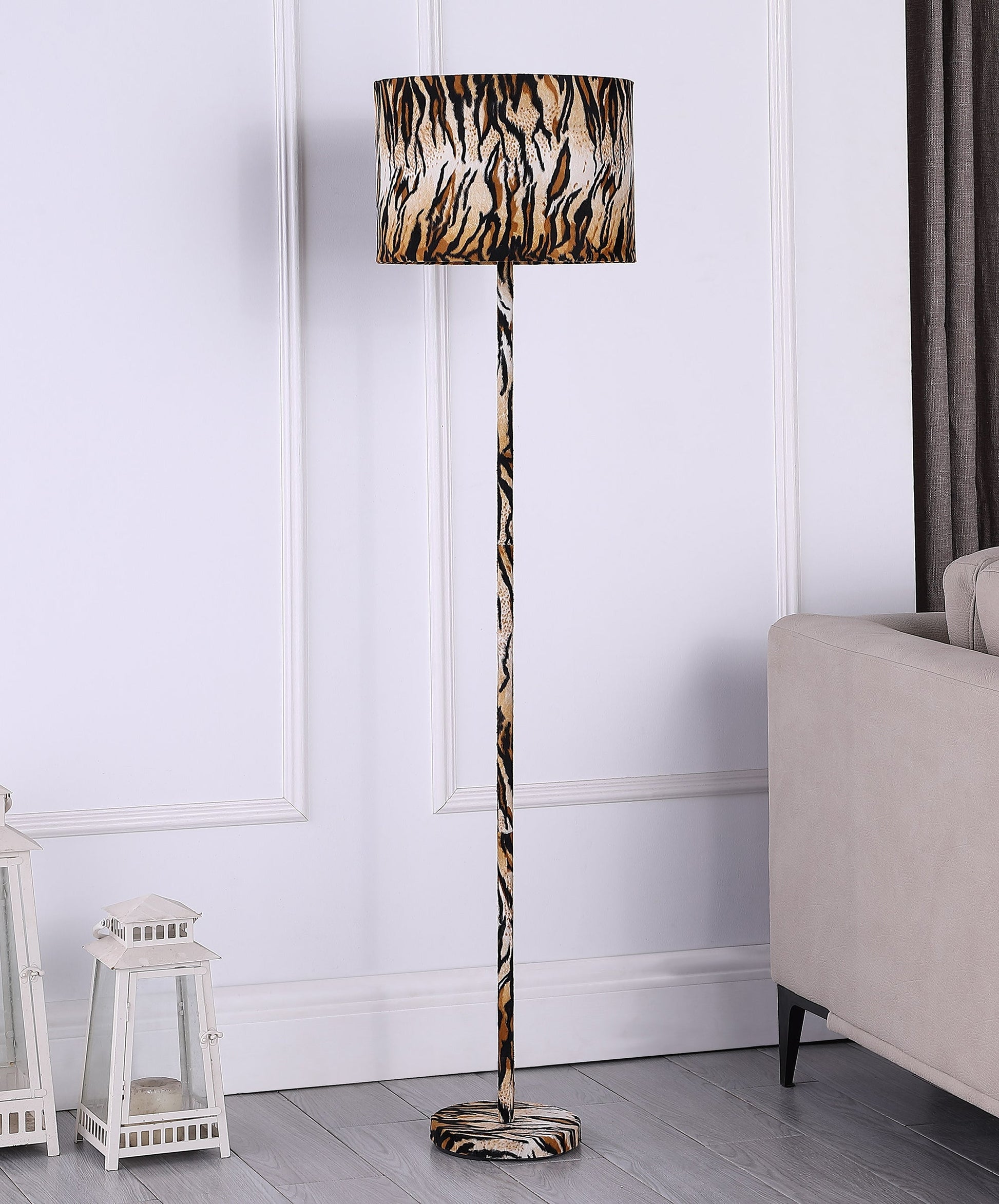 Ore International 59"H Faux Suede Tiger Print Floor Lamp