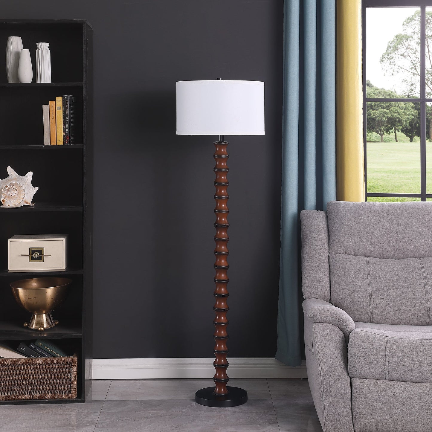 Ore International 61"H Coastal Littoral Wood Insp Modern Floor Lamp