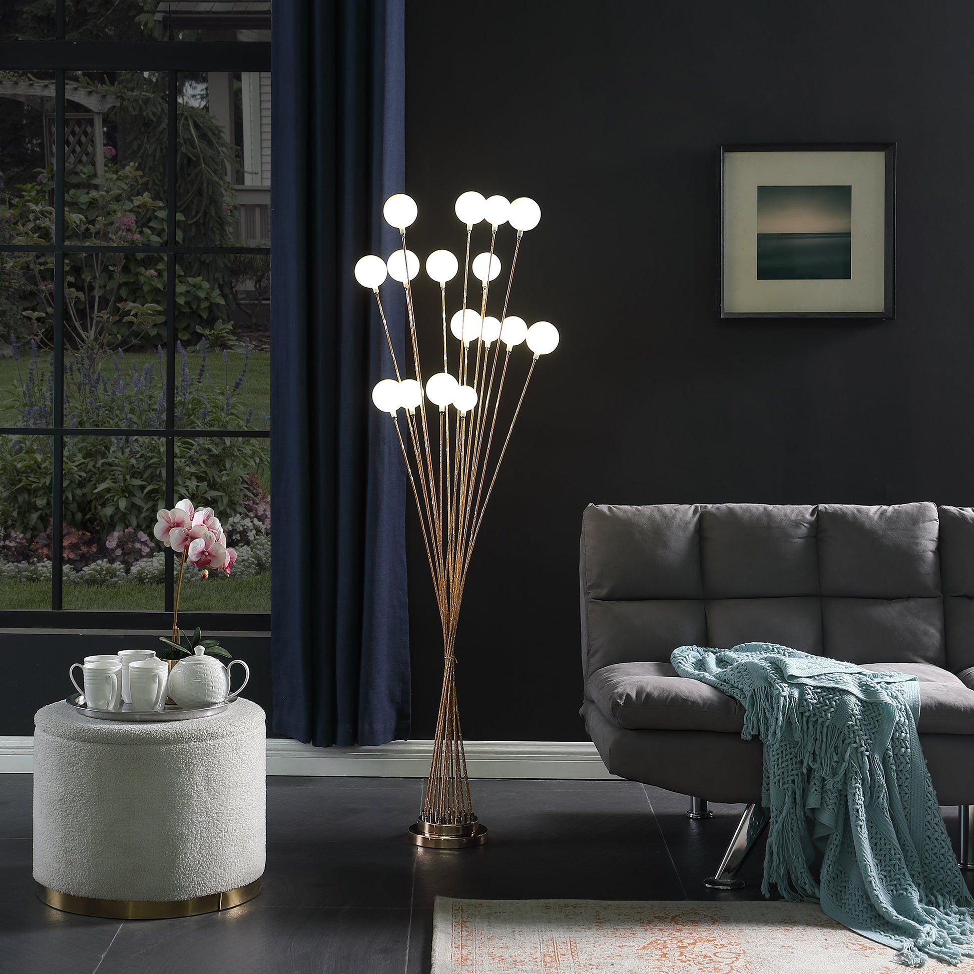 Ore International 62"H 16-Light Acrylic Globe Aluminum LED Chrysanthe Yellow Gold Metal Floor Lamp