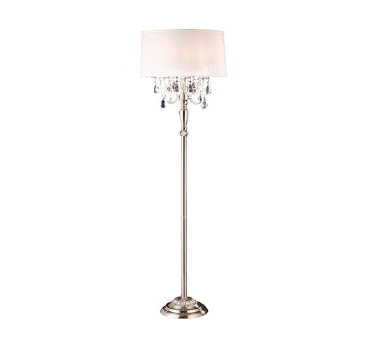 Ore International 62"H Brushed Silver 3-Light Candelabra Crystal Floor Lamp