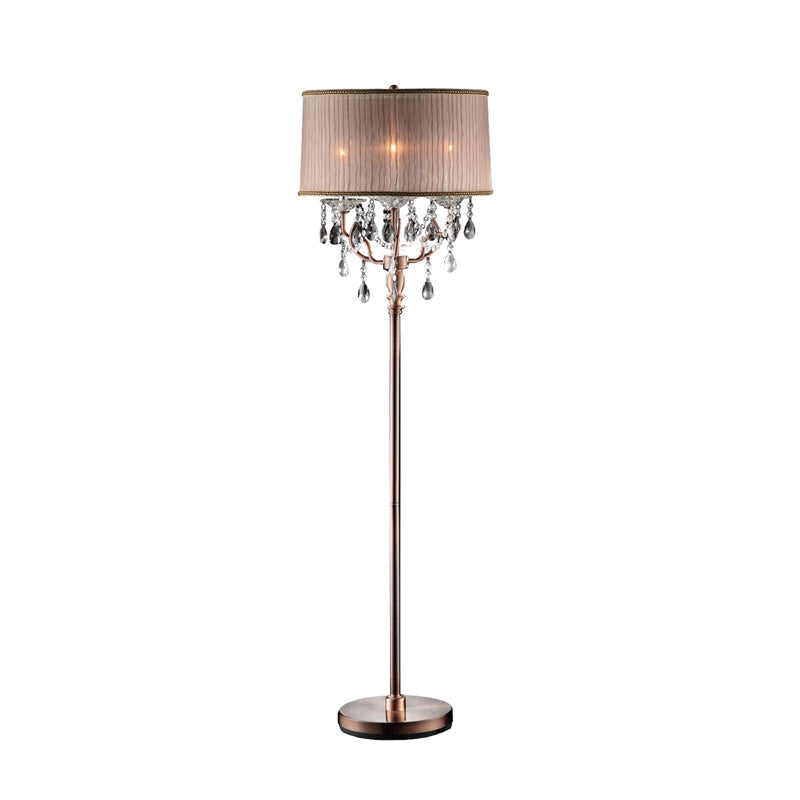 Ore International 62"H Rosie Rose Copper 3-Light Candelabra Crystal Floor Lamp