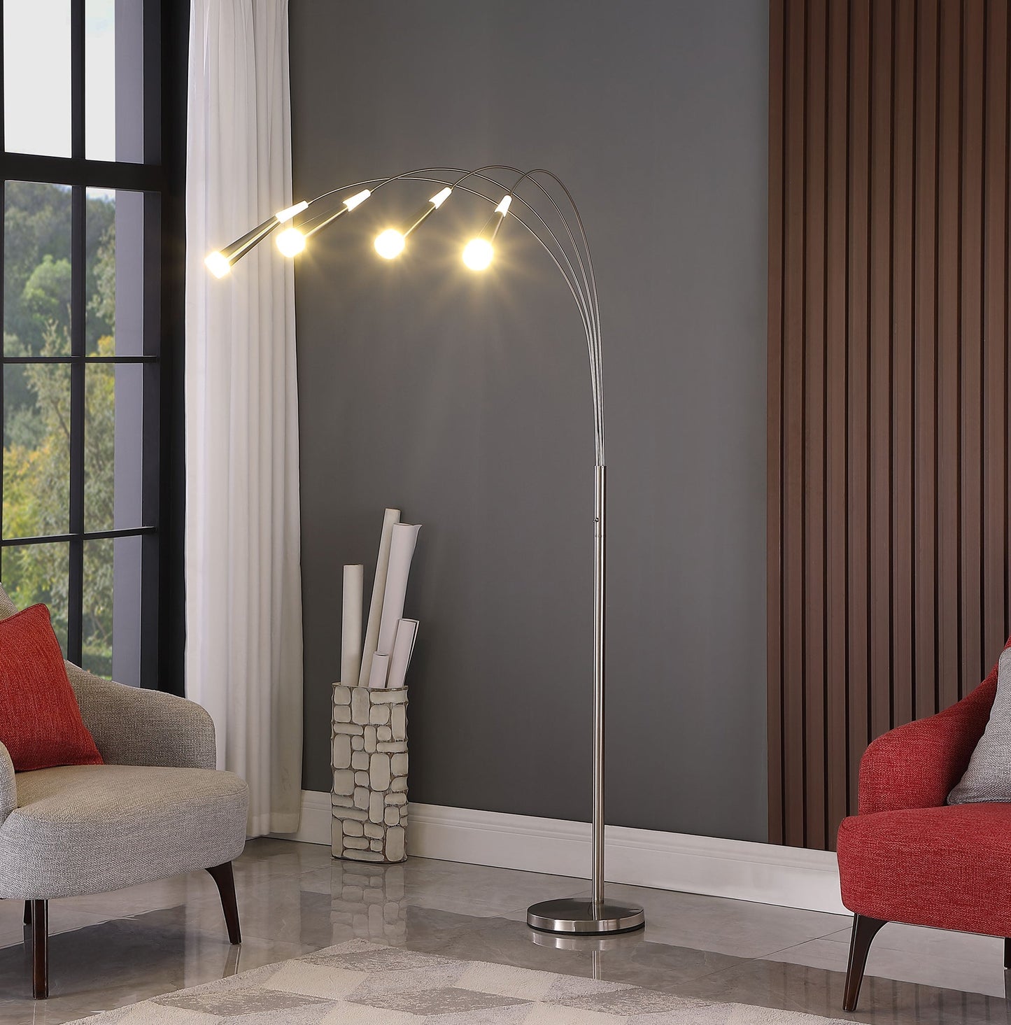 Ore International 72"H Kiery 4-Arm Aluminum LED Arc Floor Lamp